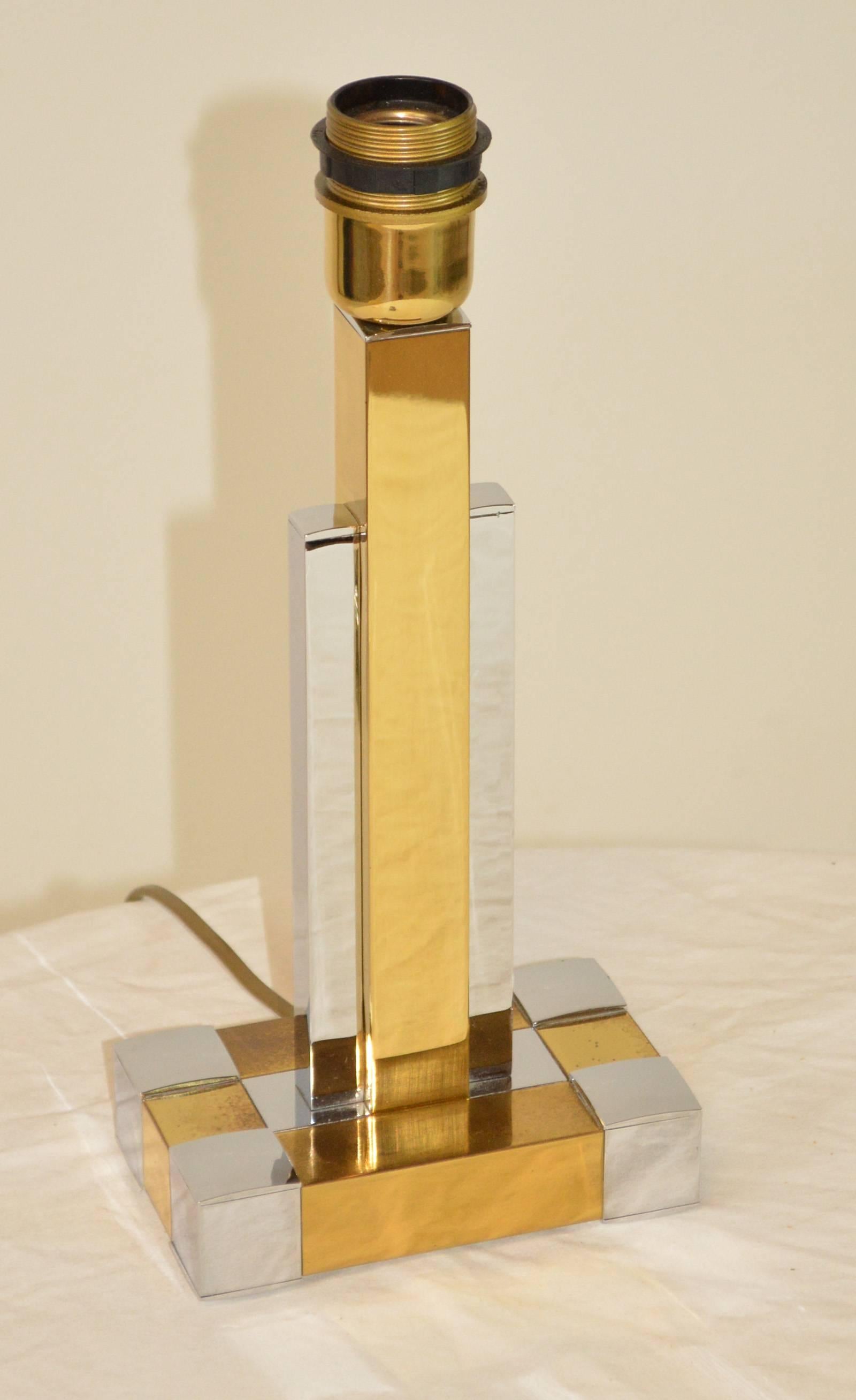 Modern Willy Rizzo Style Brass and Chrome Table Lamp For Sale