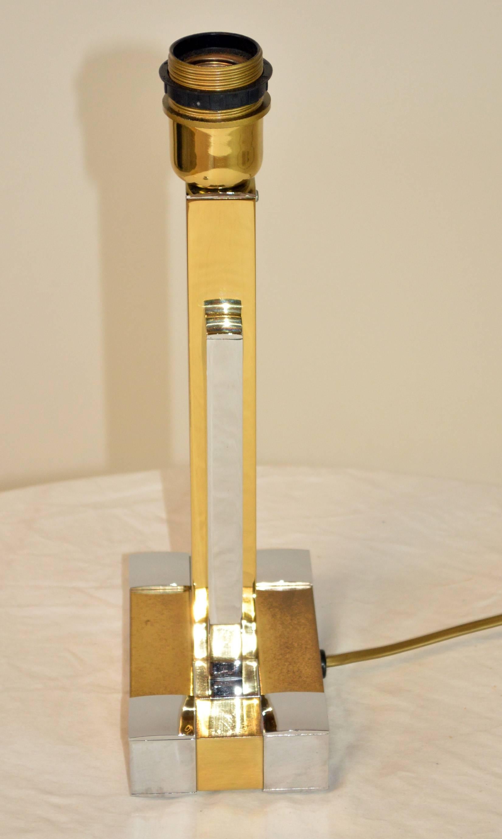 Belgian Willy Rizzo Style Brass and Chrome Table Lamp For Sale