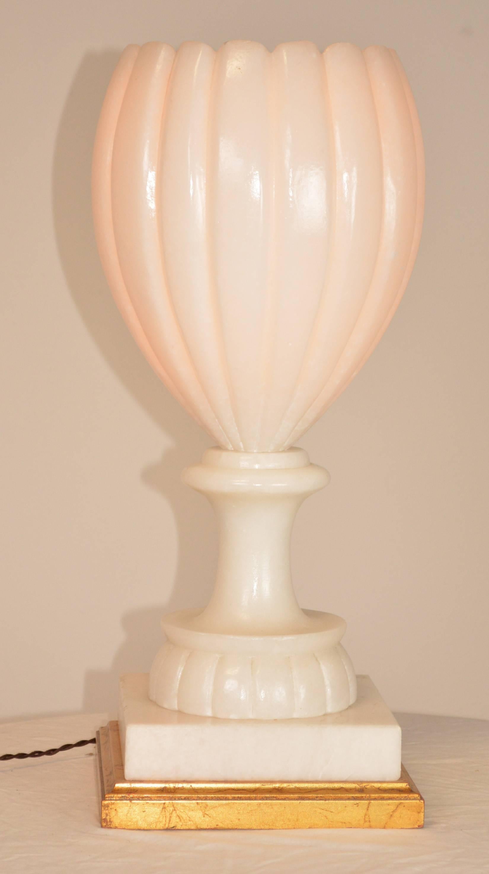 Pair of Italian Alabaster Urn Lamps / Uplights In Good Condition In Palm Springs, CA