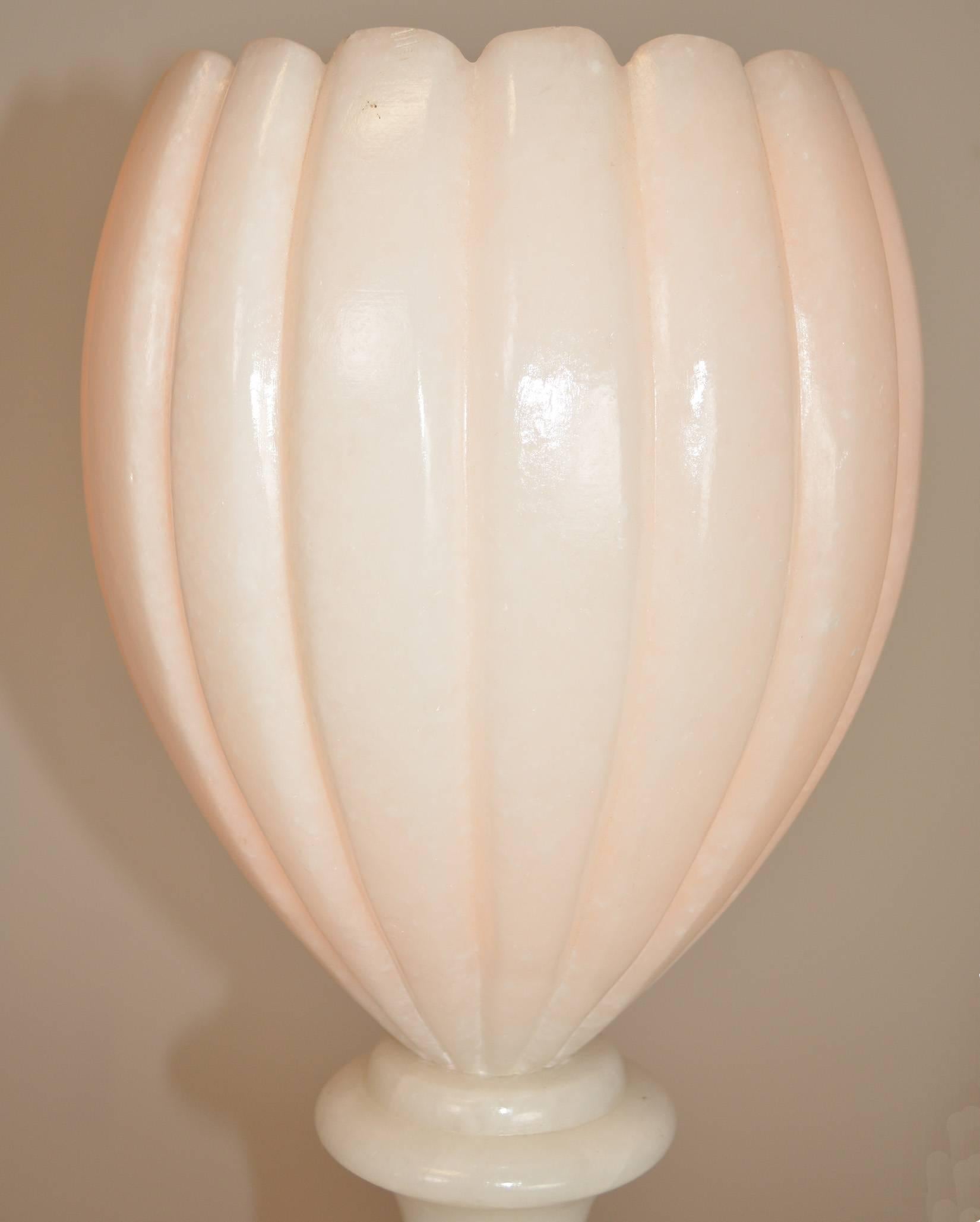 20th Century Pair of Italian Alabaster Urn Lamps / Uplights