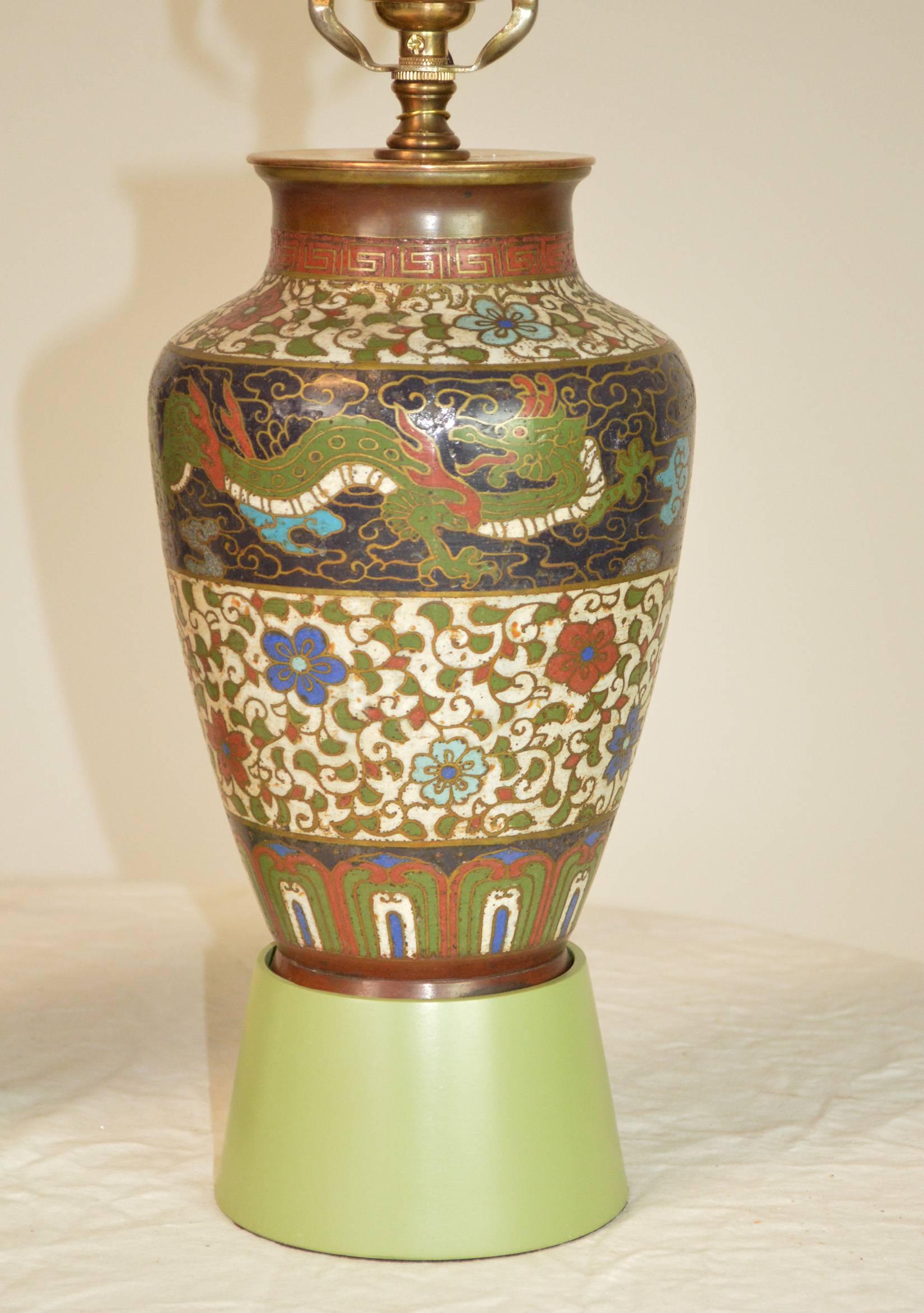 Chinese Rare Pair of Cloisonné Vases Mounted as Lamps For Sale