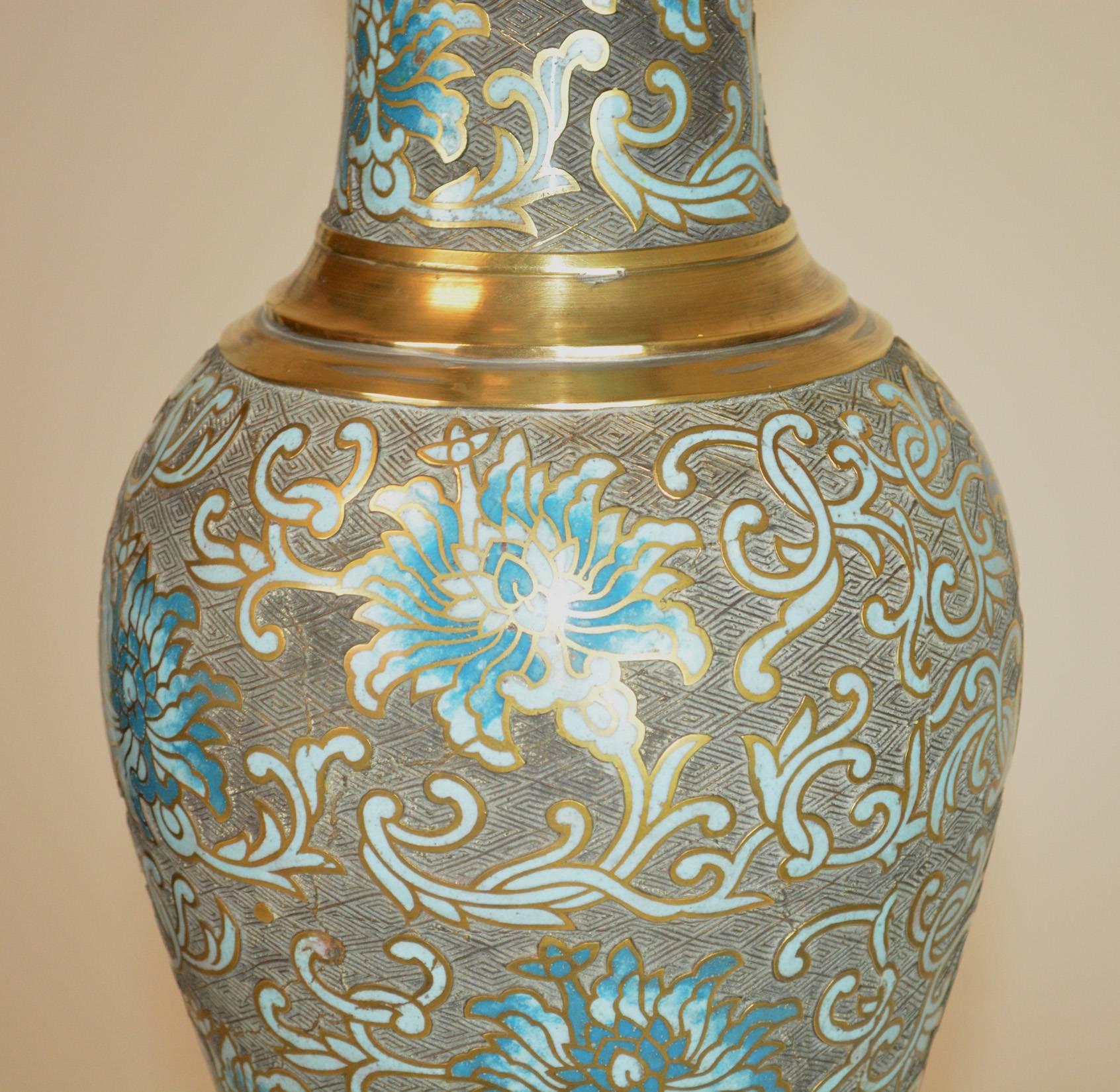 Chinese Mid-Century Modern Cloisonné Lamp