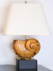 Pair of Carved Wood Nautilus Shell Lamps