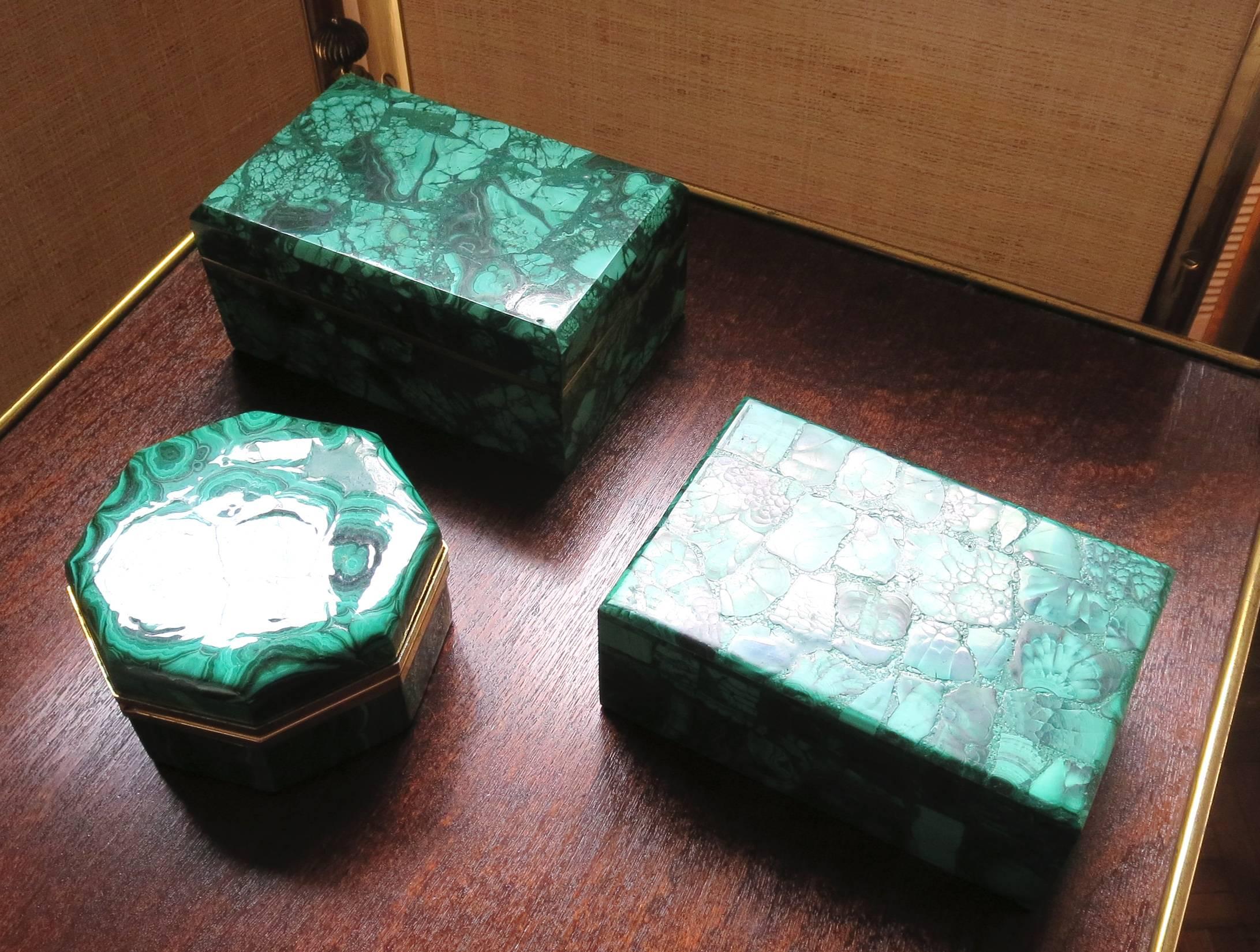 20th Century Collection of Three Vintage Malachite Boxes For Sale