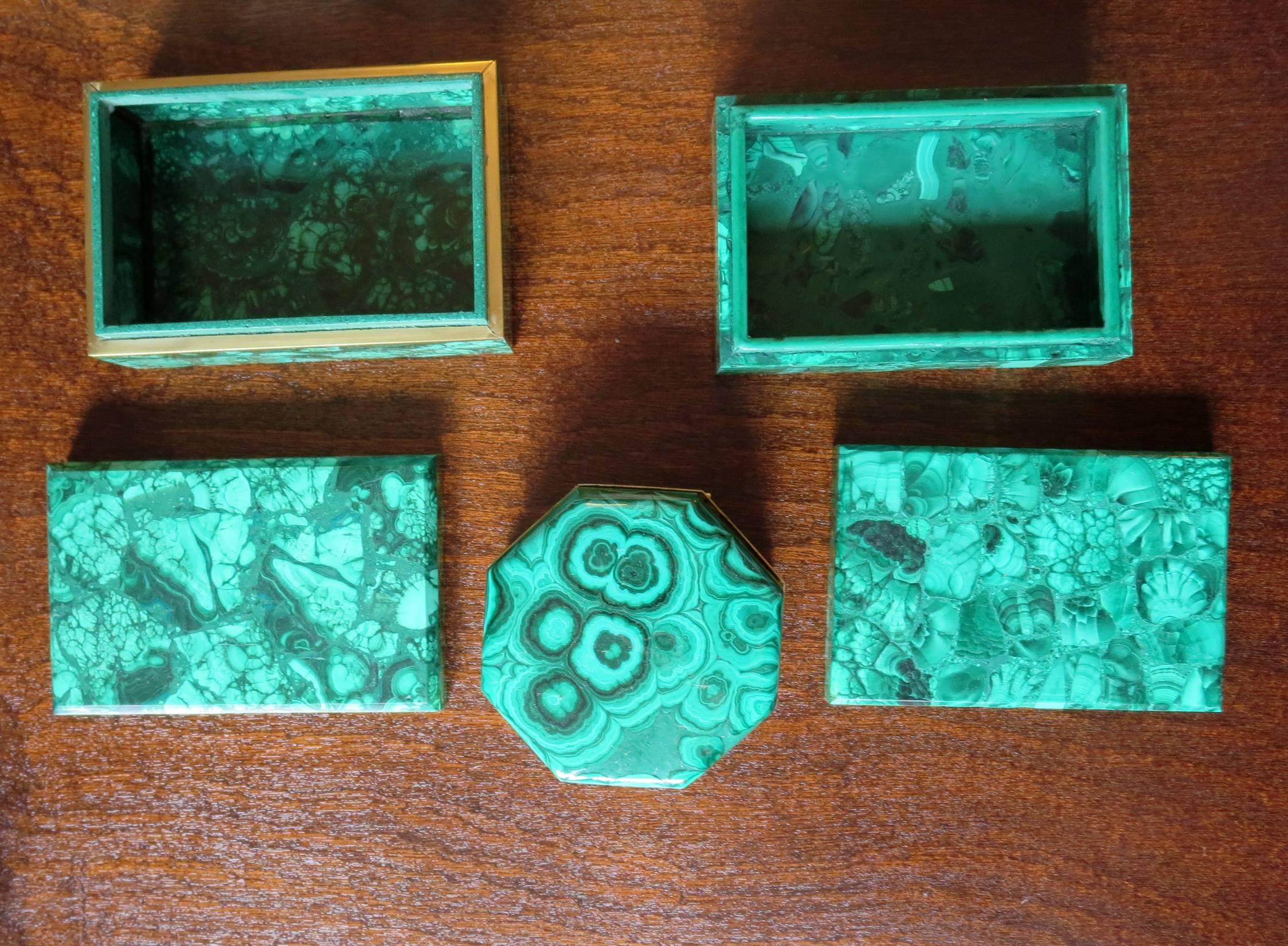 Collection of Three Vintage Malachite Boxes In Good Condition For Sale In Palm Springs, CA
