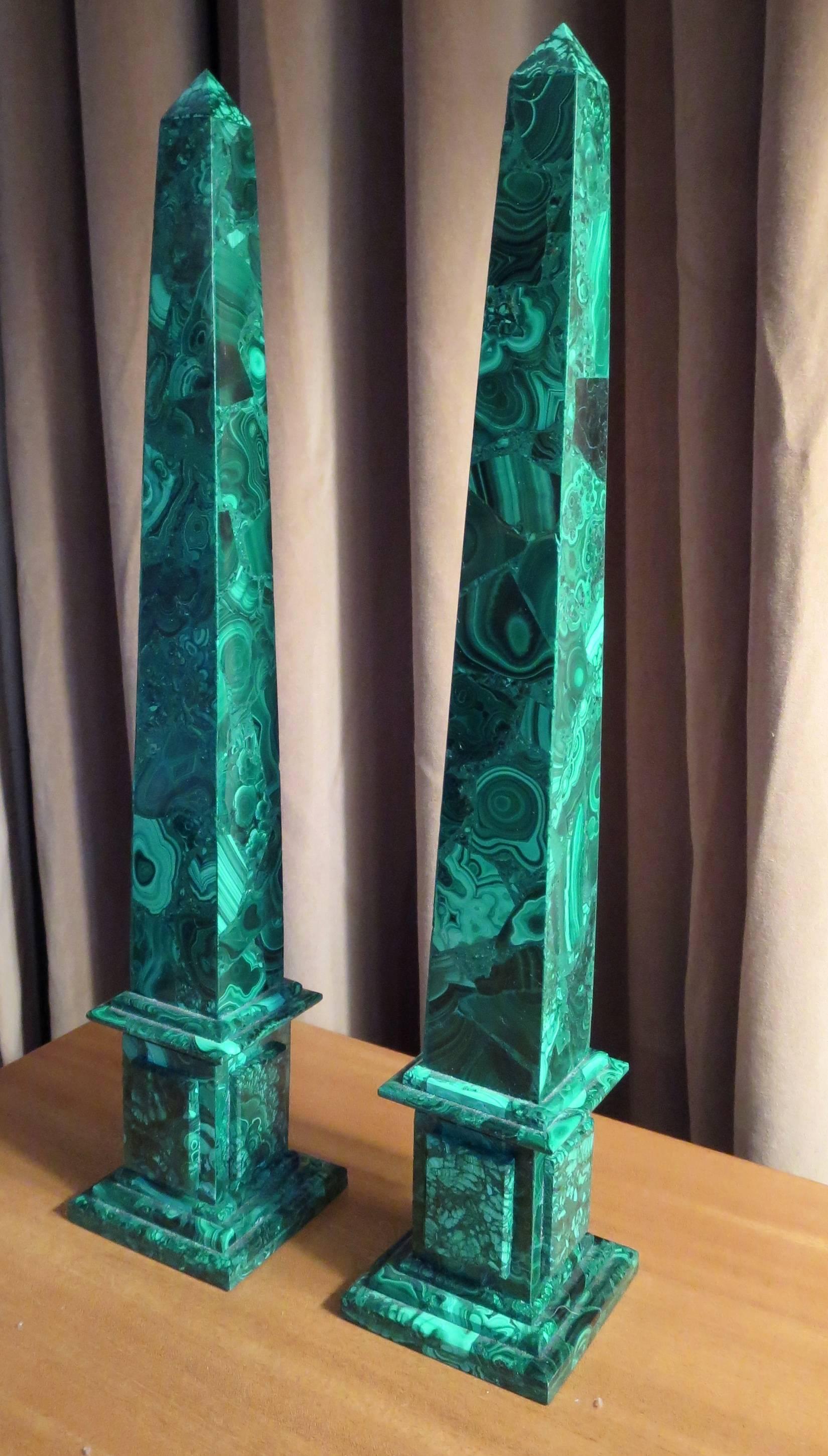 Pair of Russian Neoclassical Style Malachite Obelisks For Sale 2