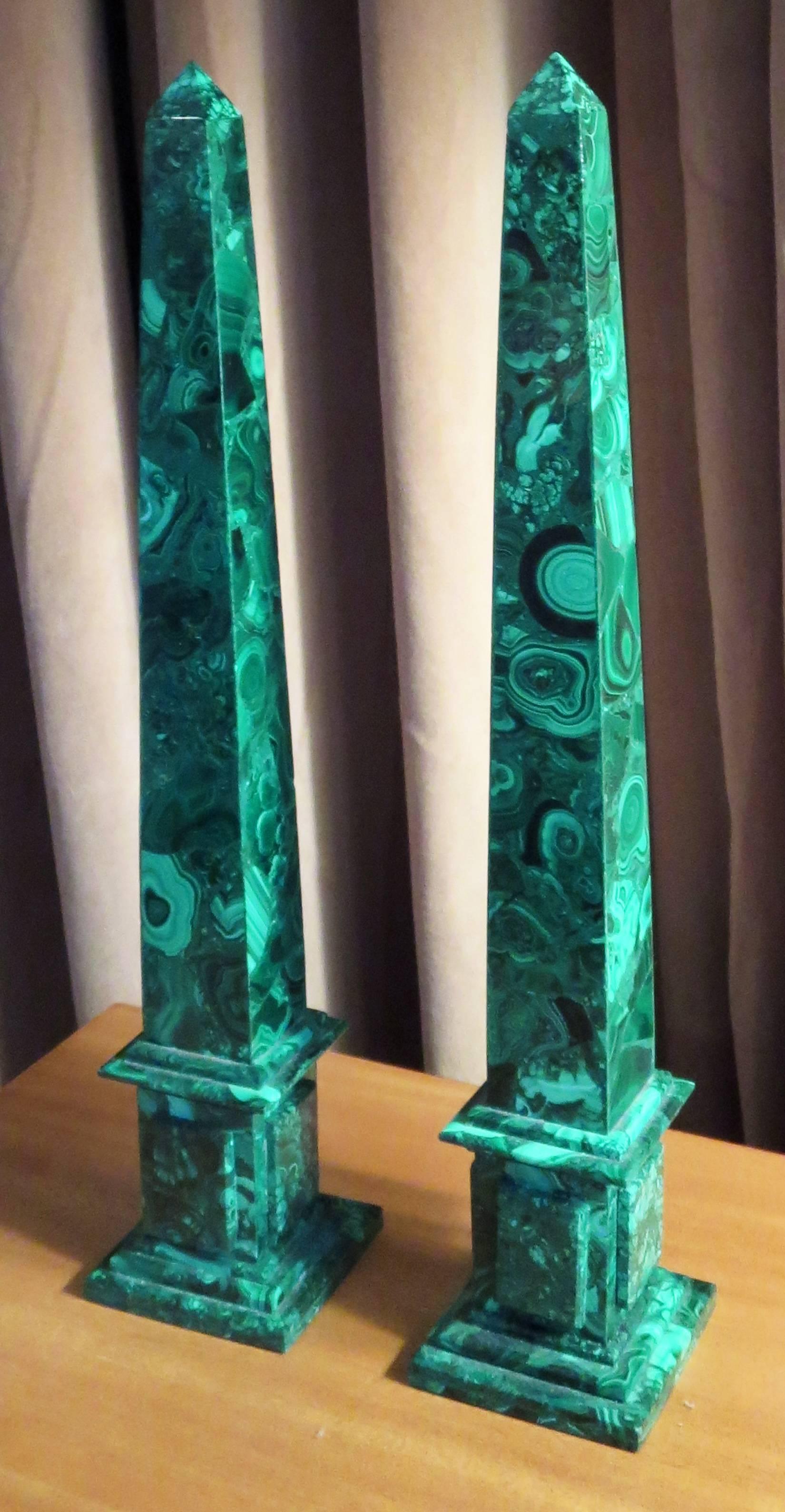 Pair of Russian Neoclassical Style Malachite Obelisks For Sale 2