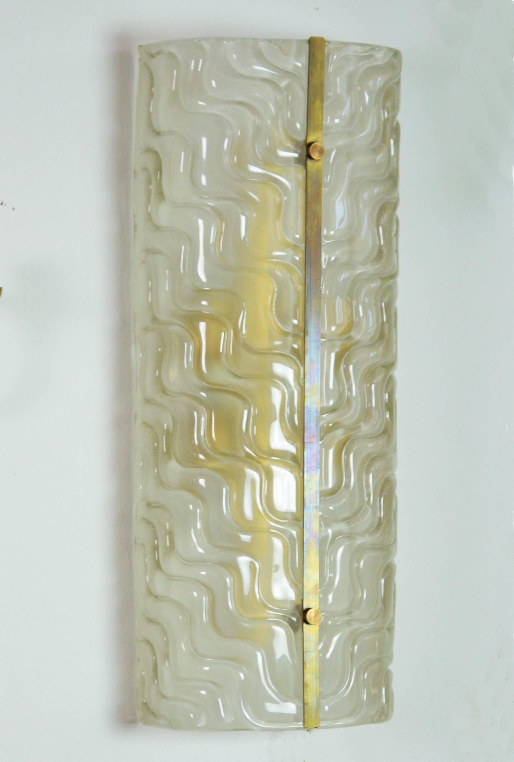 Pair of Large Textured Murano Glass Wall Sconces by Barovier In Excellent Condition In Palm Springs, CA