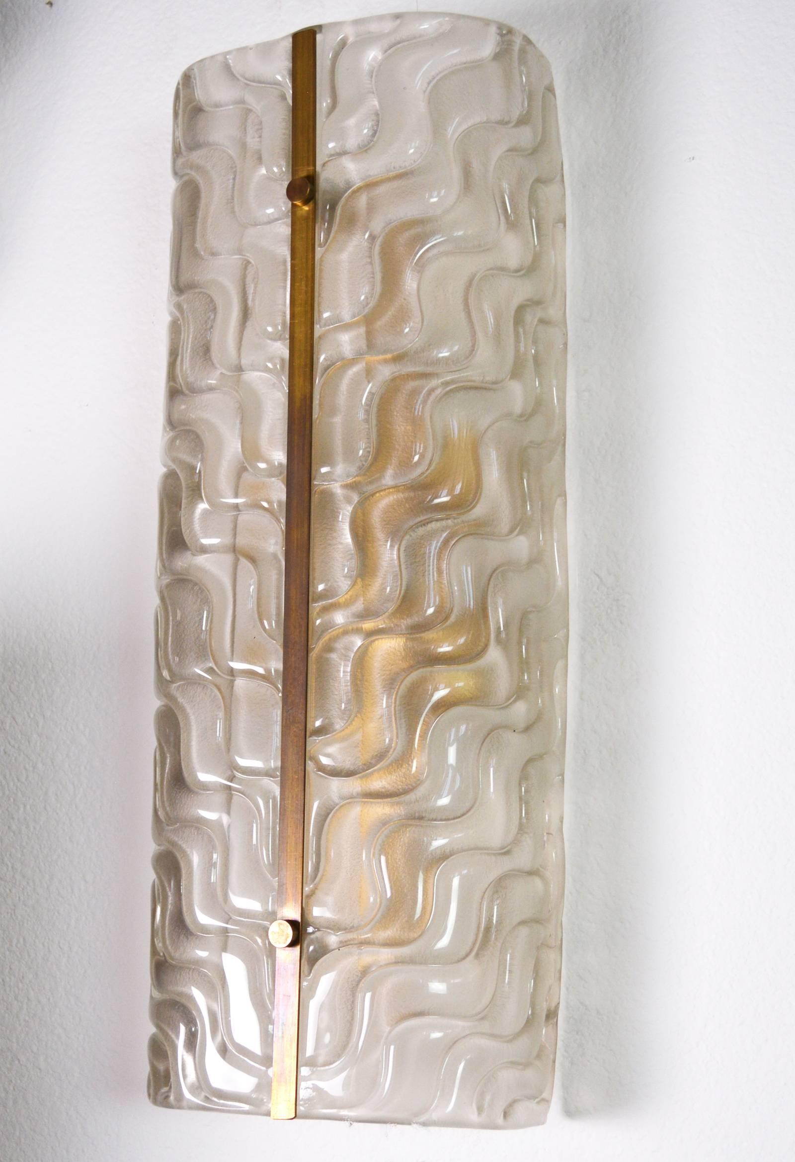 Italian Pair of Large Textured Murano Glass Wall Sconces by Barovier
