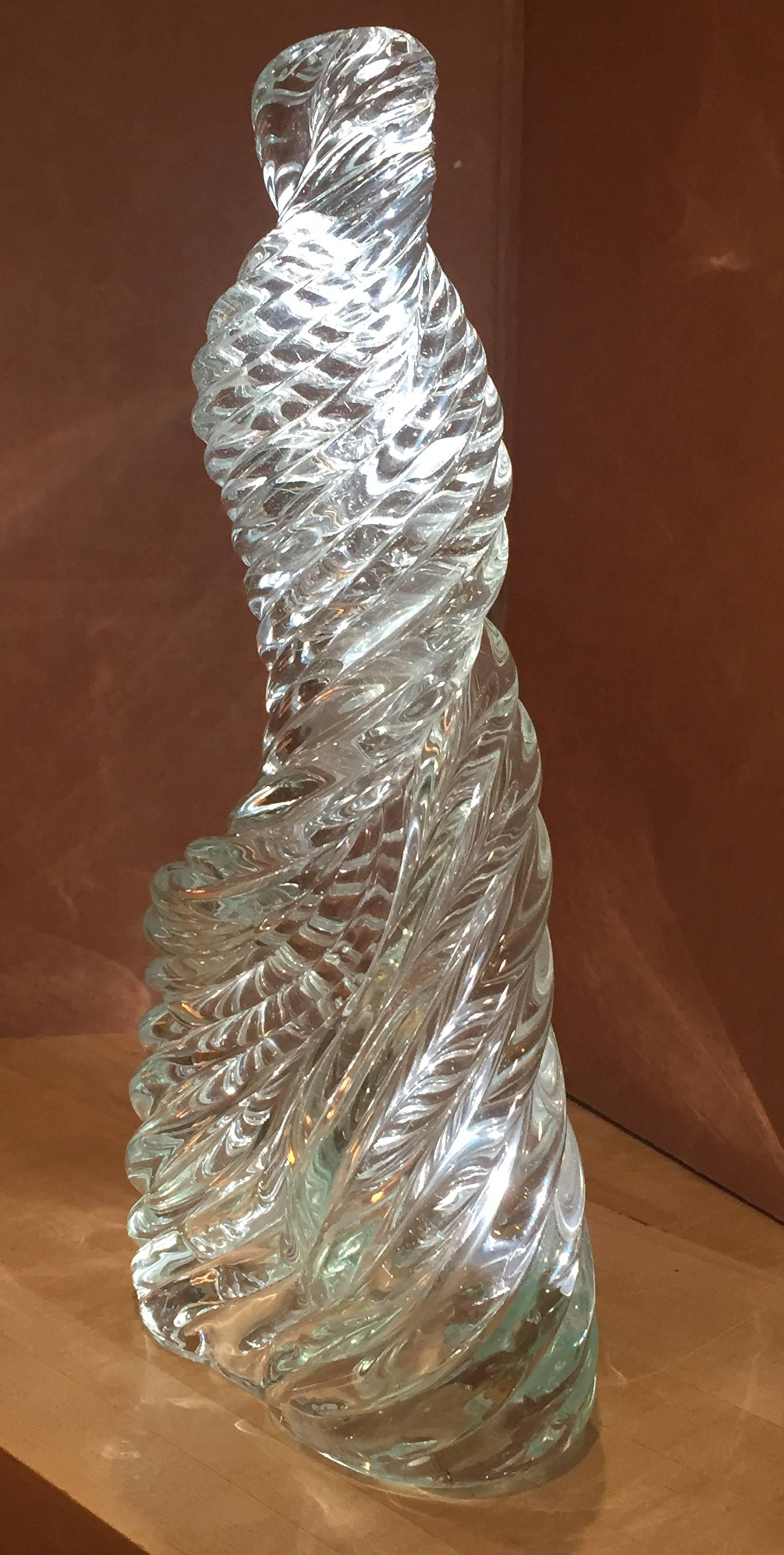 A rare table decoration by Venini in the Diamante pattern. Used in several project by Frances Elkins, this piece has a barely discernible etched signature to the base.