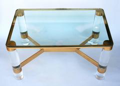 Karl Springer Lucite and Brass Occasional Table