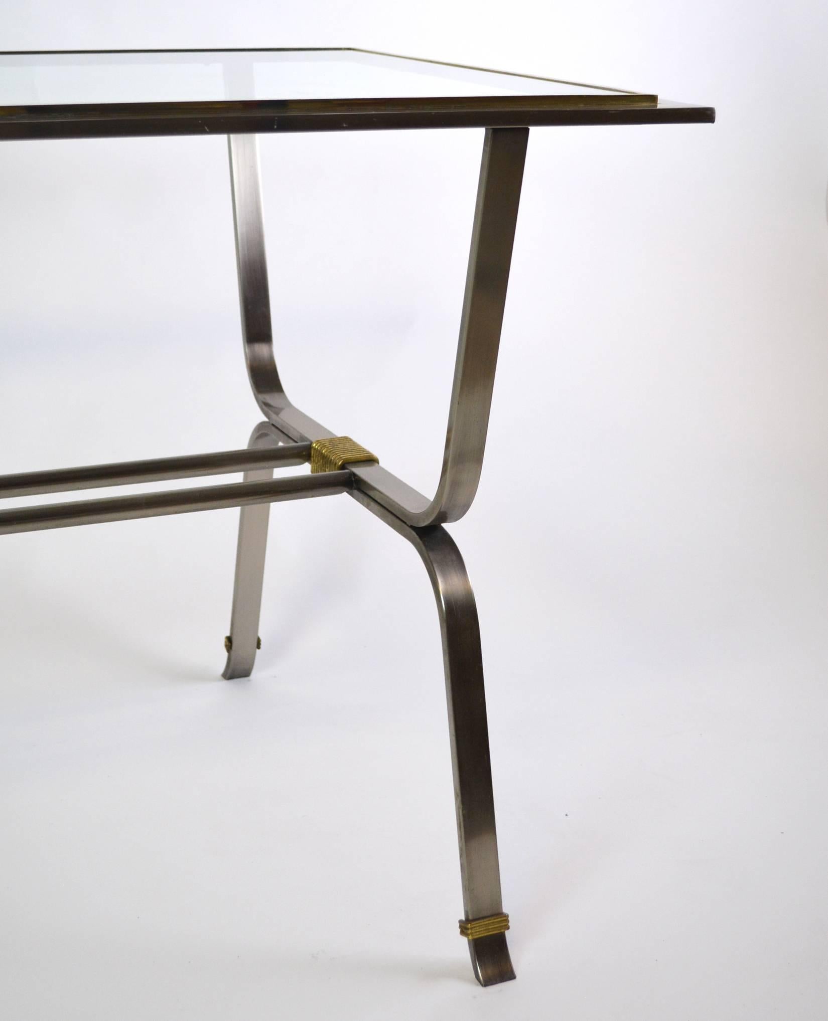 Italian Stainless Steel and Brass Desk Table In Good Condition In Palm Springs, CA