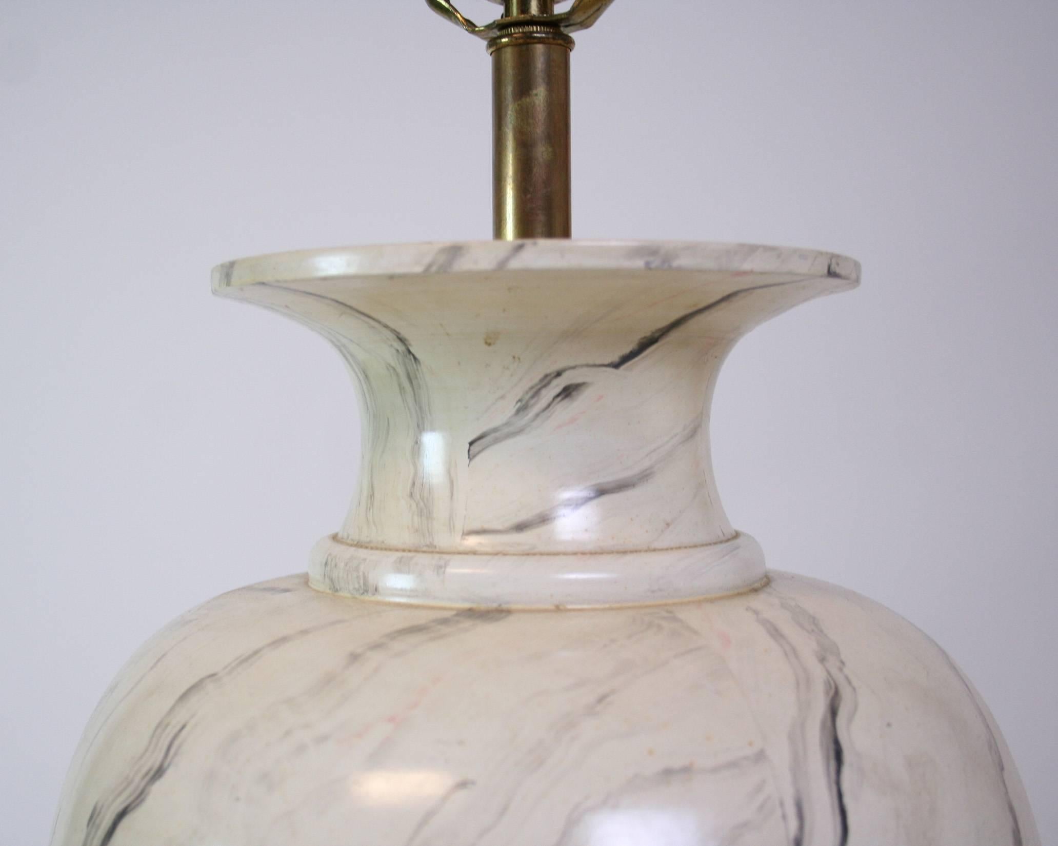 Pair of Jean Roger Faux Marble Lamps In Good Condition In Palm Springs, CA