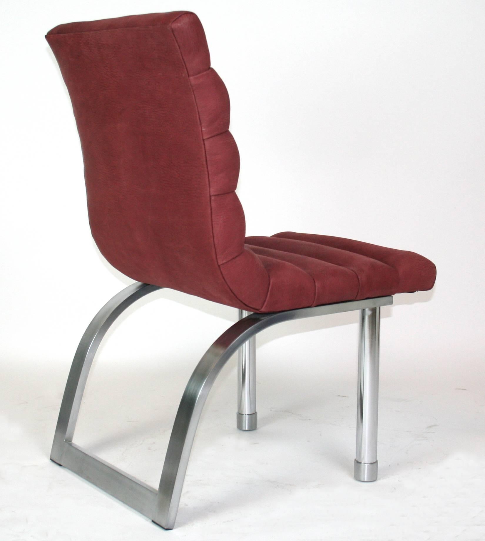 A channel tufted side chair by Jay Spectre for century furniture. Newly upholstered in plum suede.