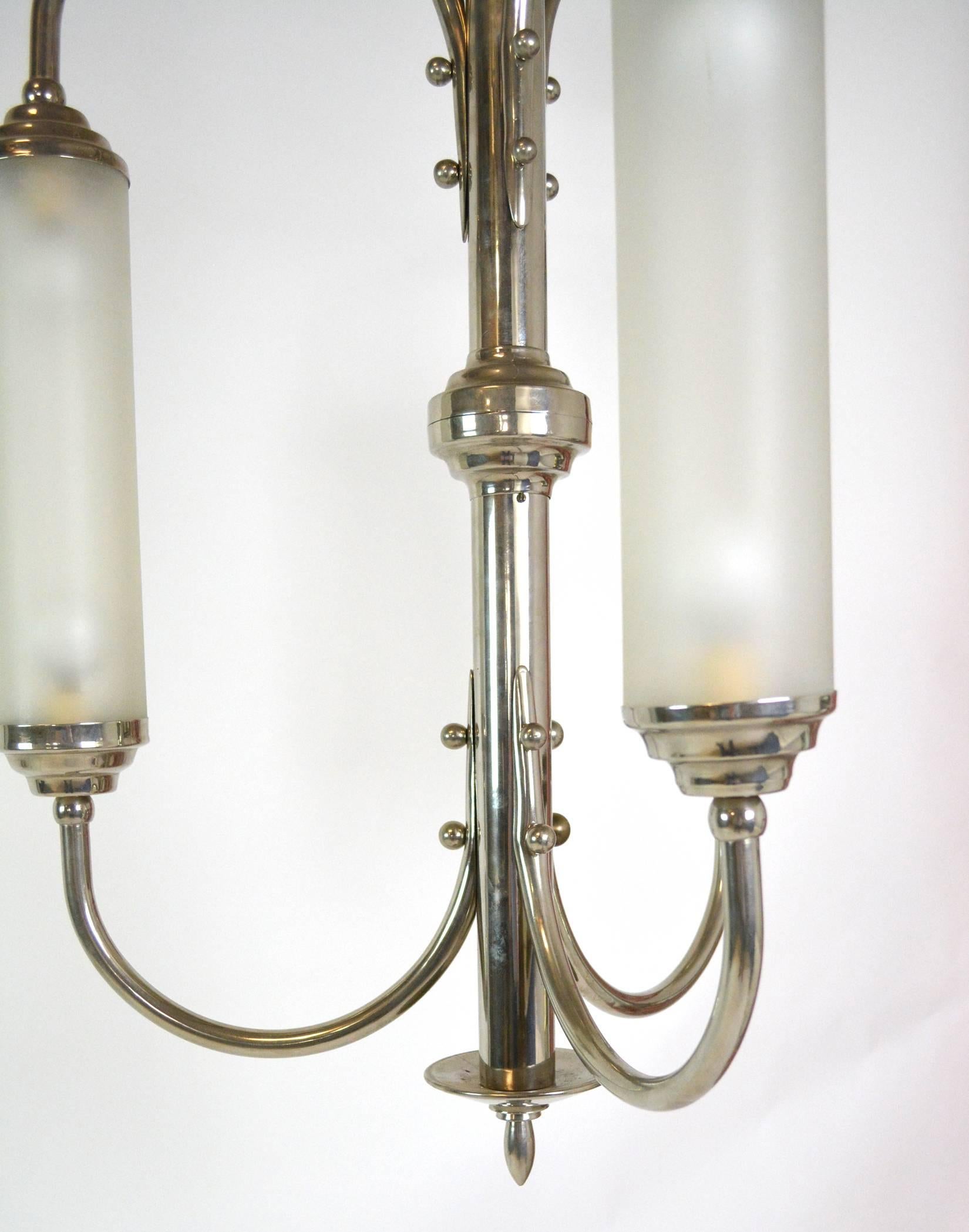 French Art Deco Nickeled Bronze Pendant Light In Good Condition For Sale In Palm Springs, CA