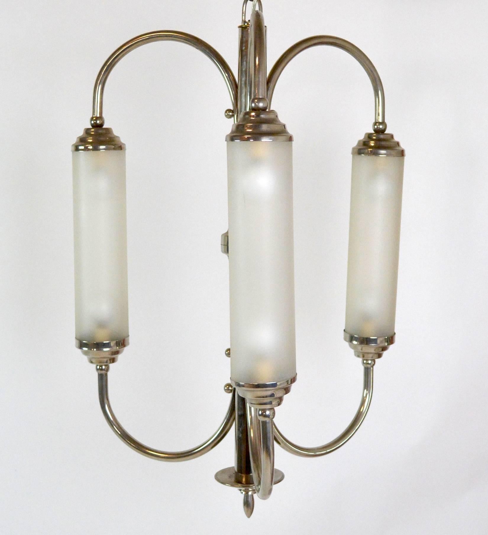 French Art Deco Nickeled Bronze Pendant Light For Sale 1