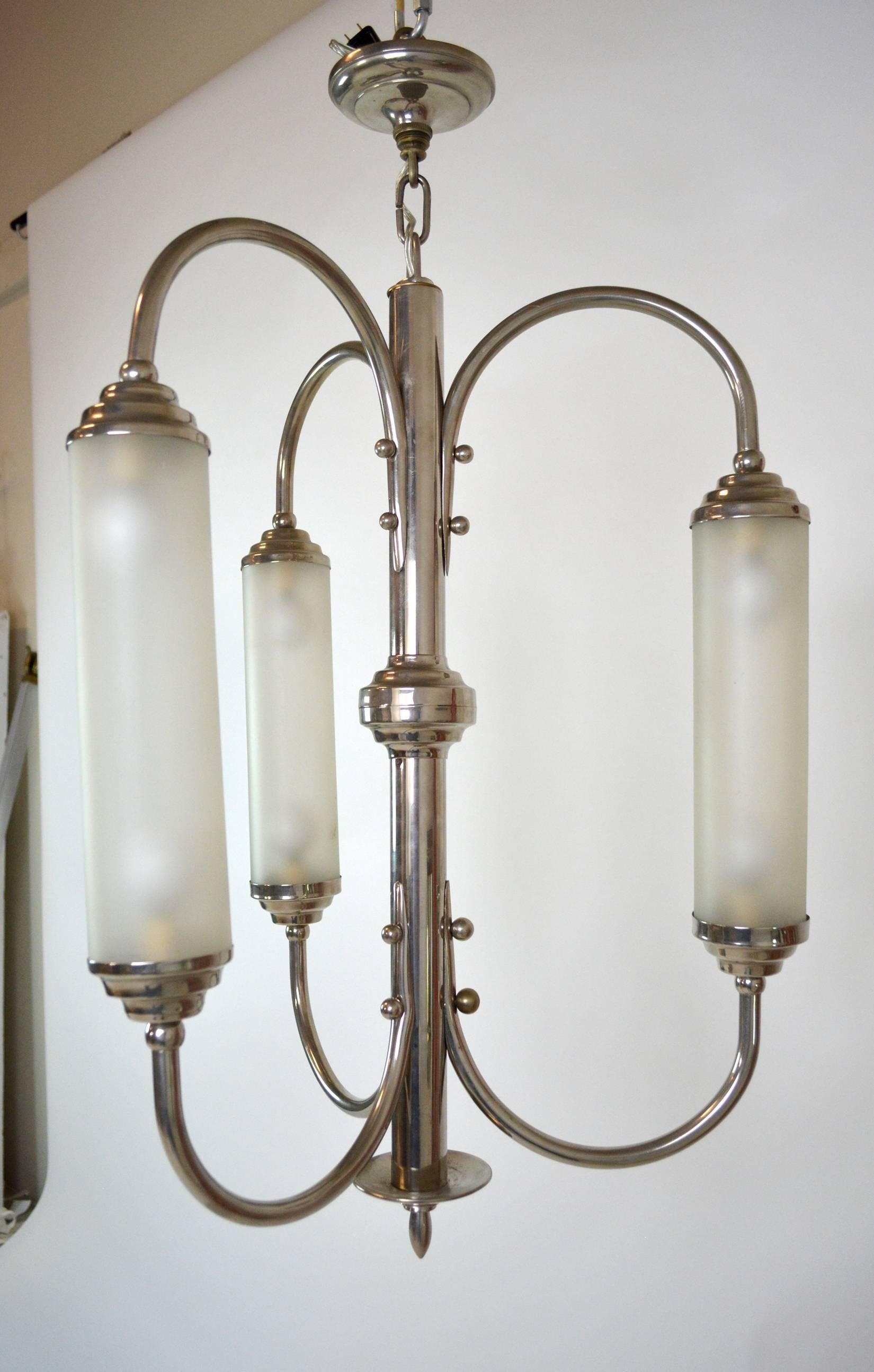 French Art Deco Nickeled Bronze Pendant Light For Sale 2