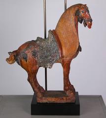 Monumental Tang Dynasty Style Horse Mounted as a Lamp