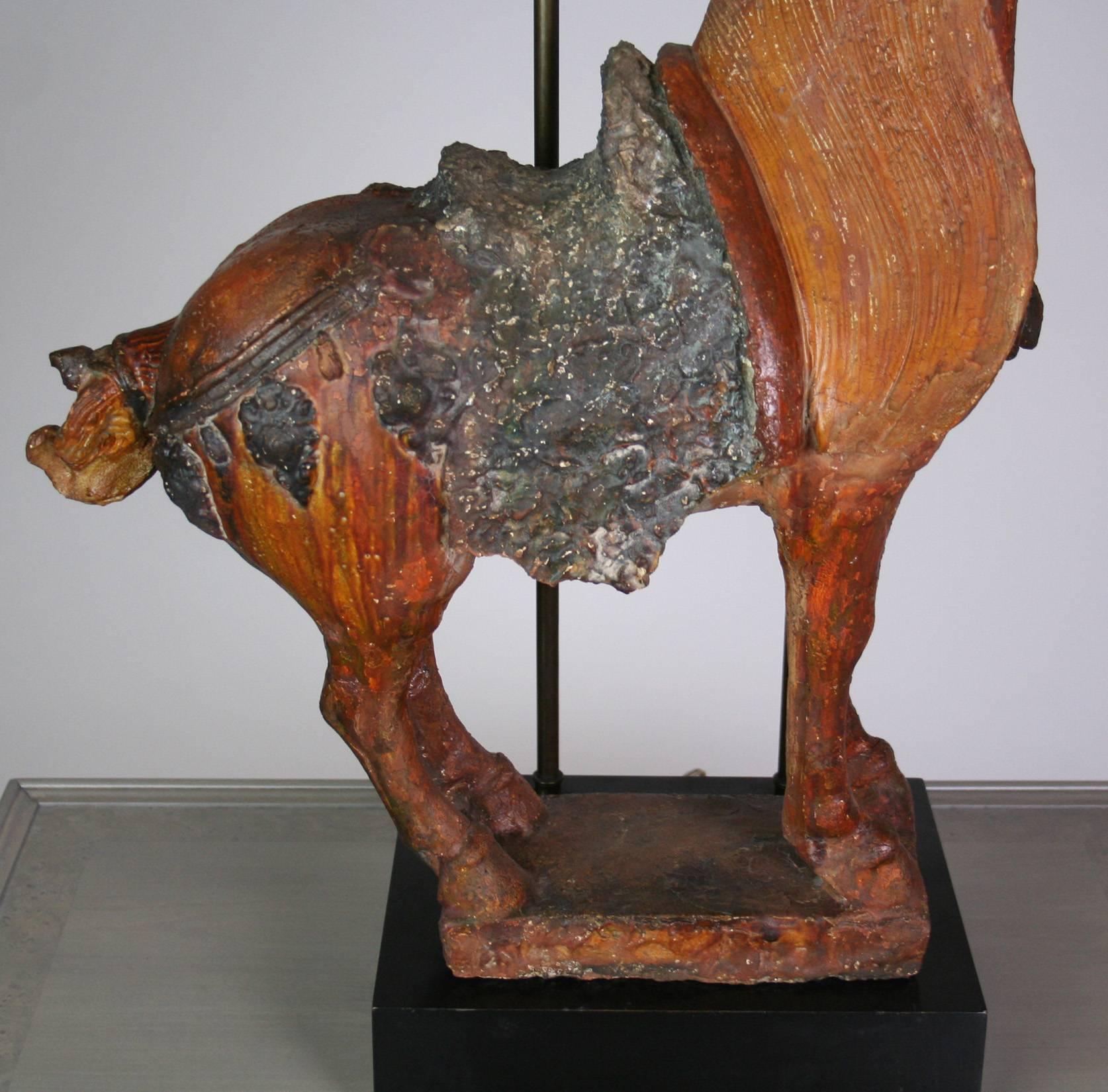 Painted Monumental Tang Dynasty Style Horse Mounted as a Lamp For Sale