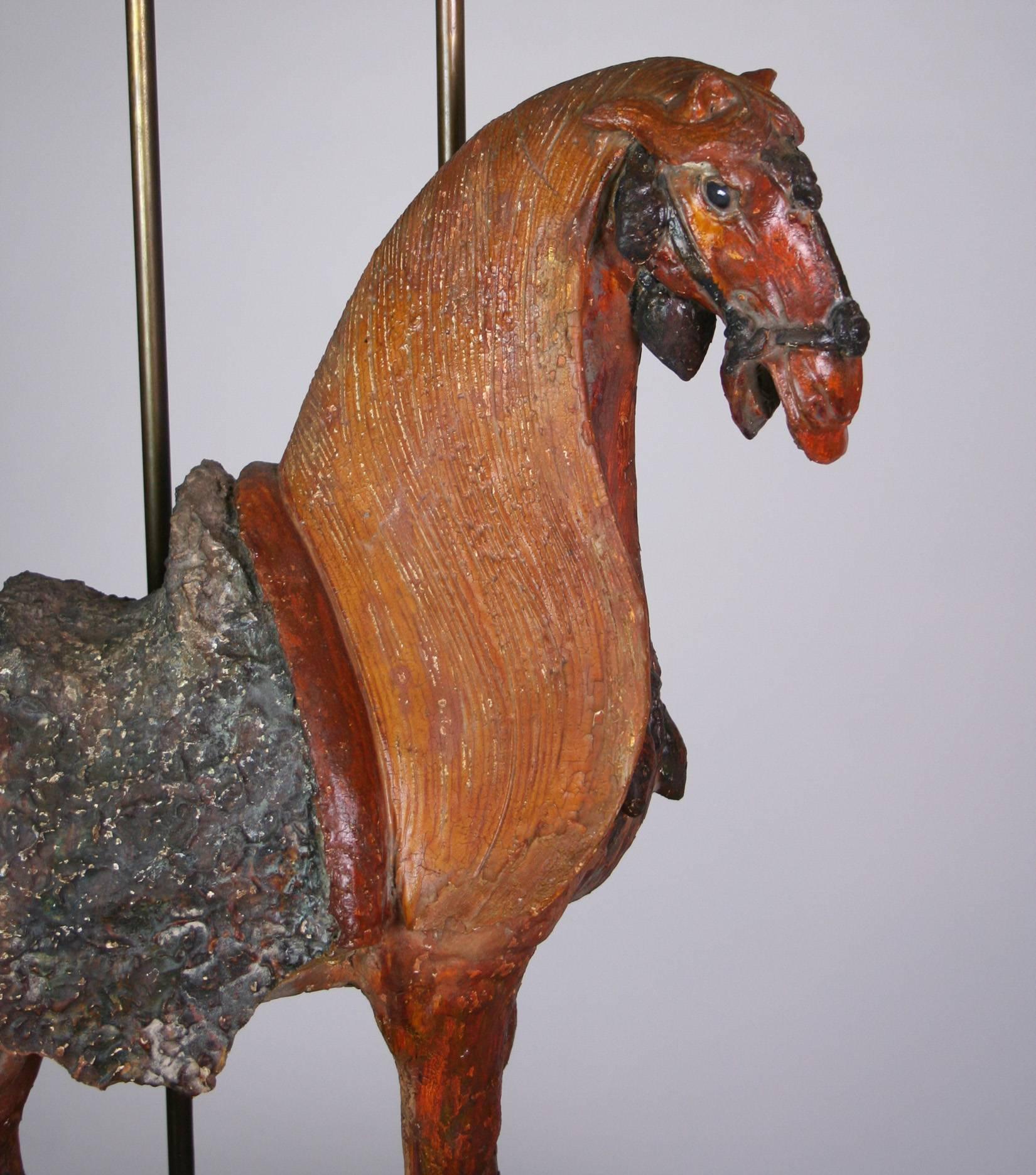 Mid-Century Modern Monumental Tang Dynasty Style Horse Mounted as a Lamp For Sale