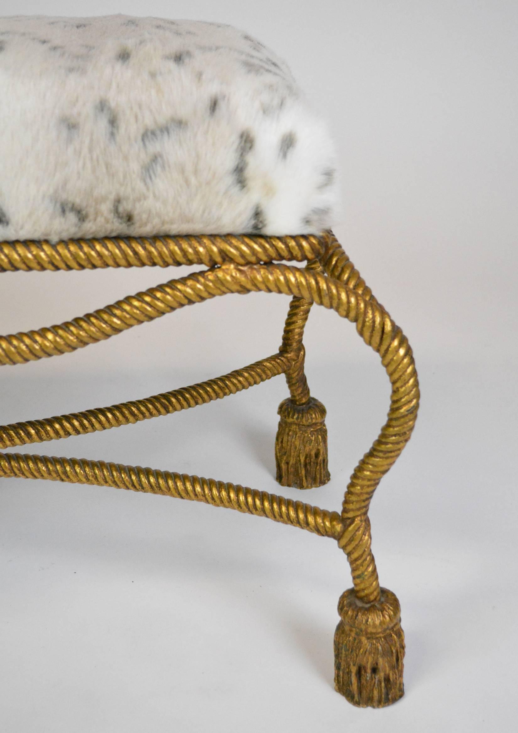Hollywood Regency Gilt Rope and Tassel Bench In Good Condition In Palm Springs, CA