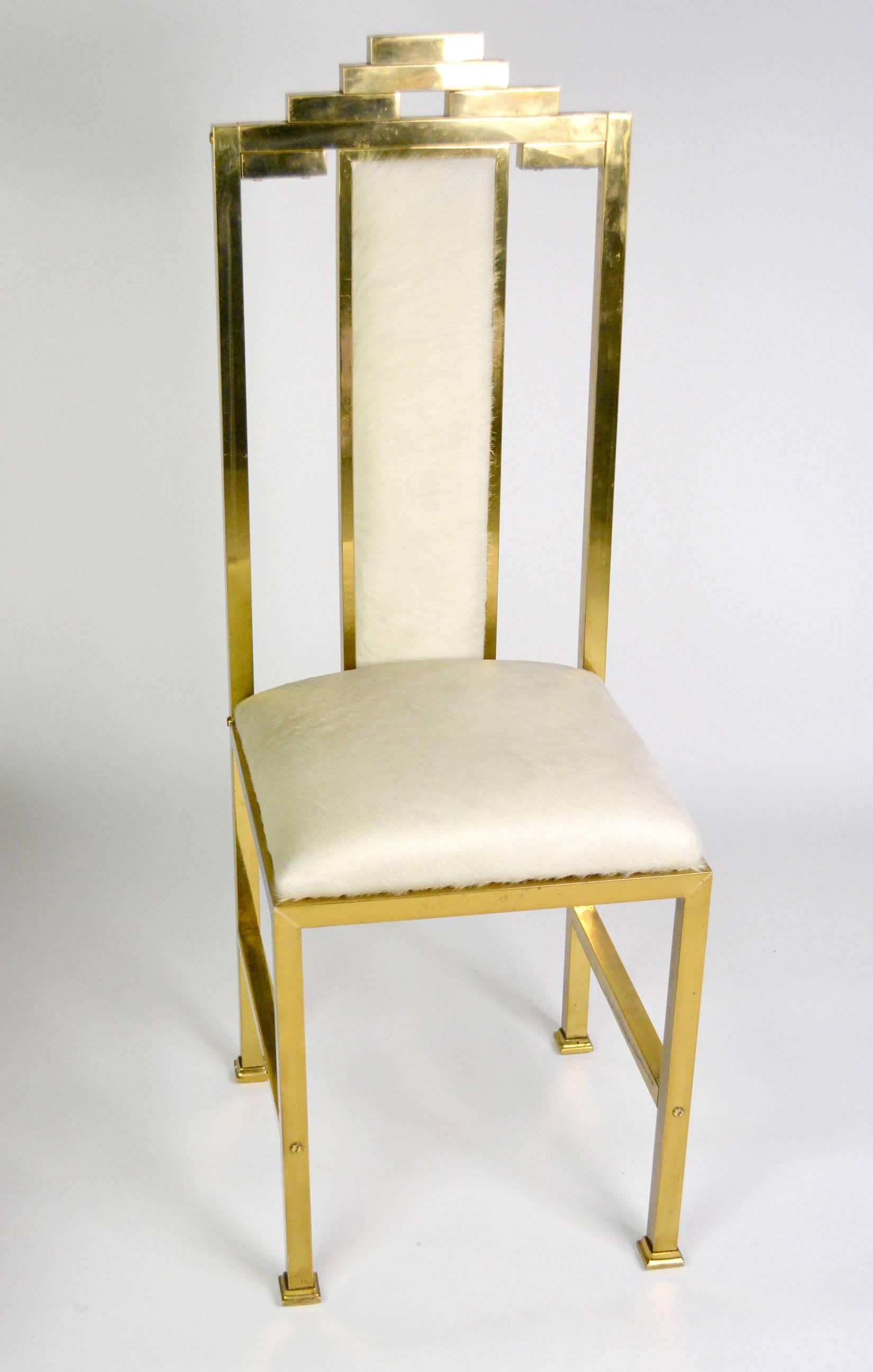 Four Italian Brass 'Skyscraper' Chairs For Sale 2