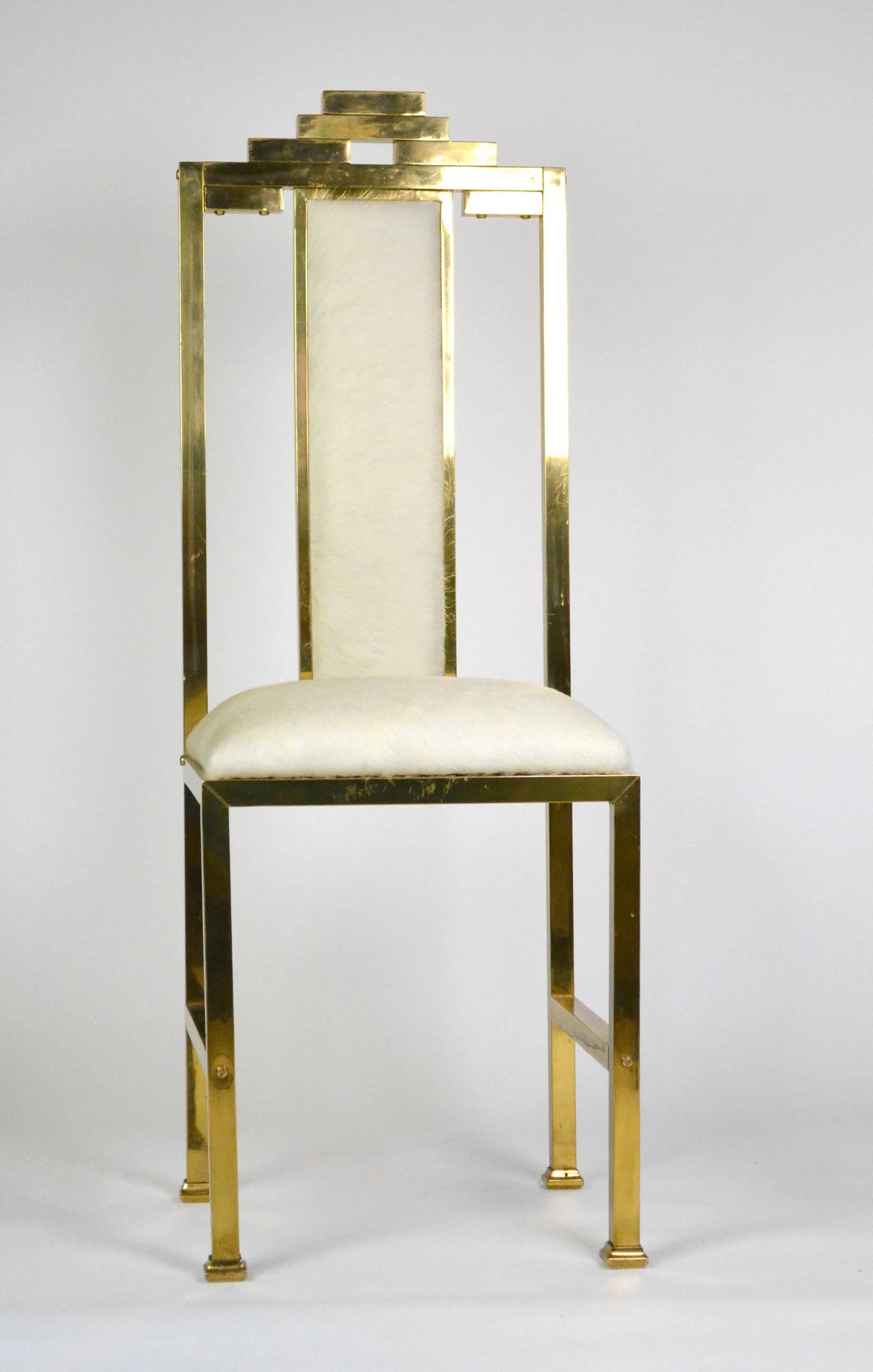 Hollywood Regency Four Italian Brass 'Skyscraper' Chairs For Sale