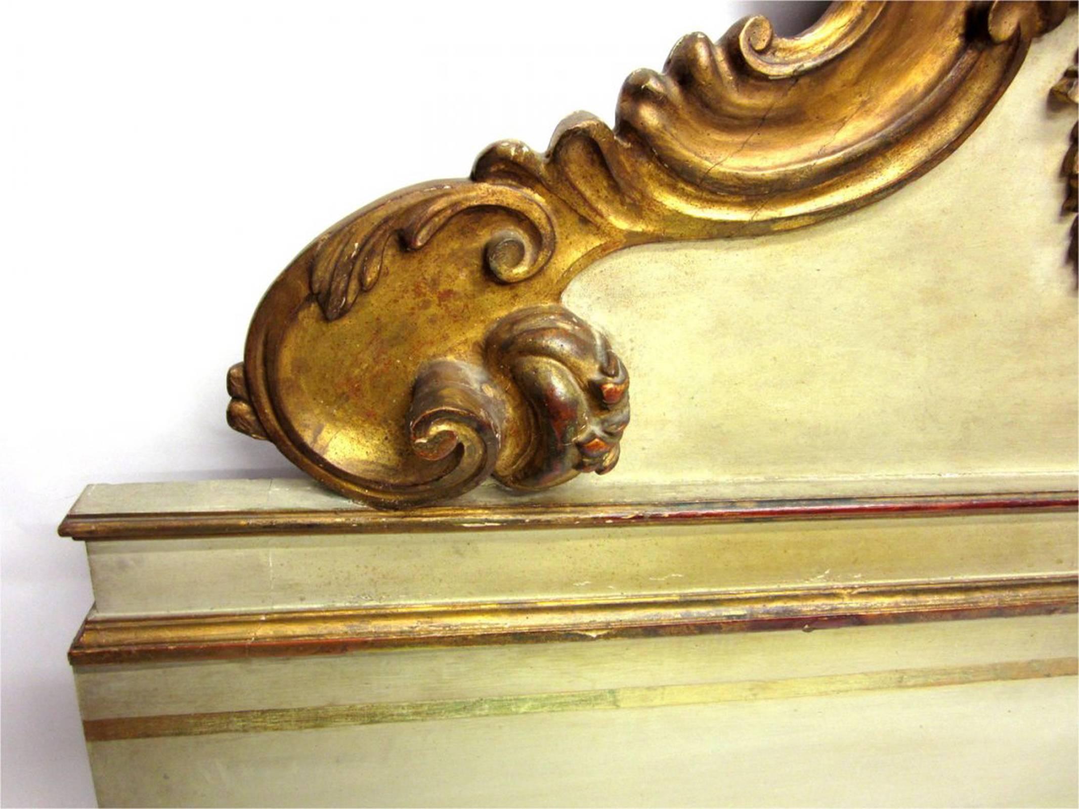 20th Century Louis XV Style Gilt and Painted King Headboard
