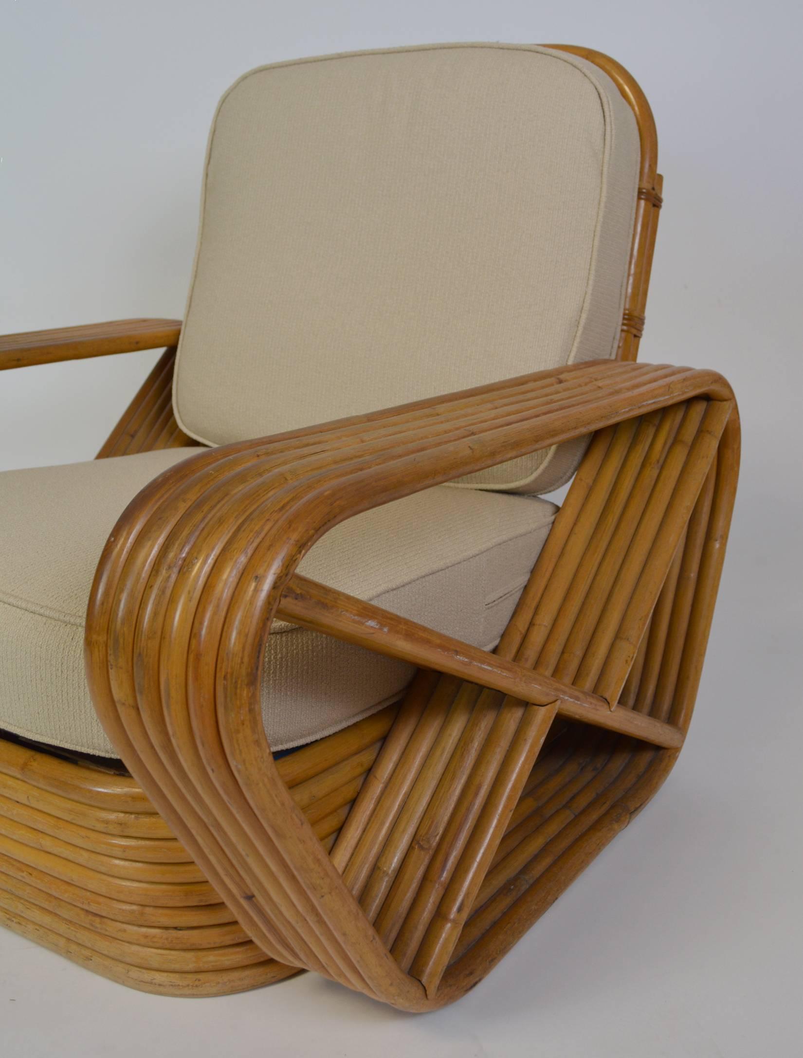 Mid-Century Modern Pair of Paul Frankl Style Rattan Lounge Chairs