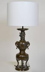 Pair of 19th Century Japanese Bronze Lamps