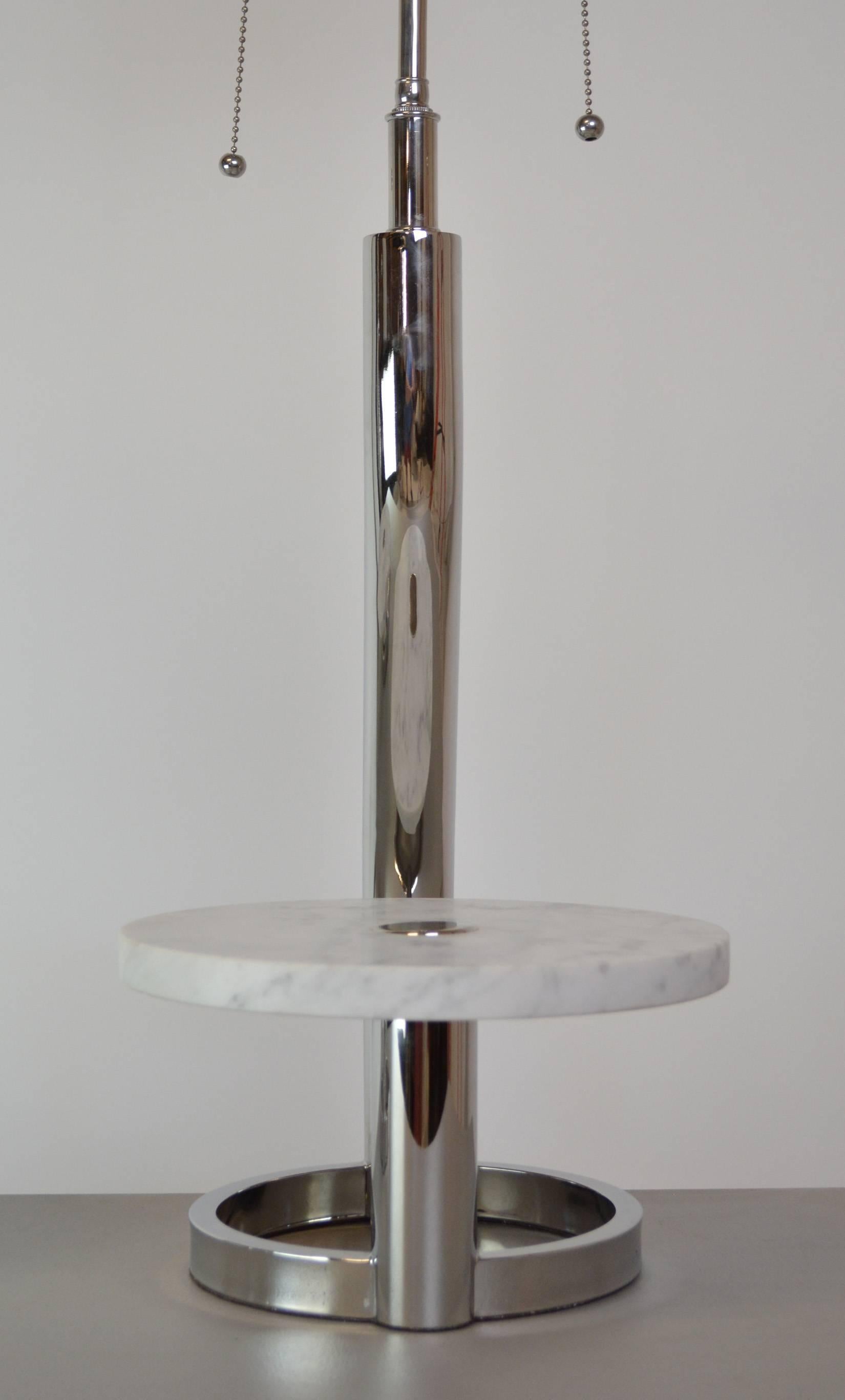 20th Century Pair of 1980s Chrome and Marble Lamps For Sale