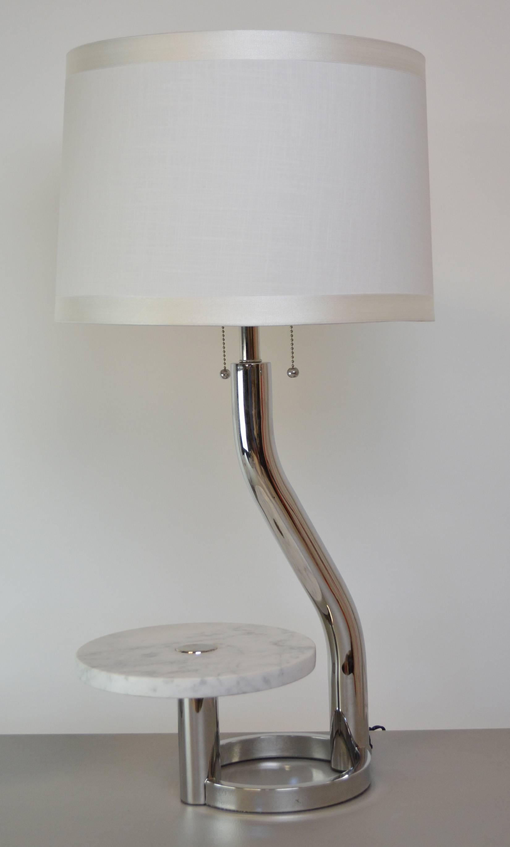 Modern Pair of 1980s Chrome and Marble Lamps For Sale