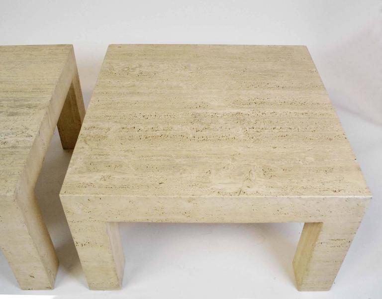 Pair of Vintage Travertine Parsons Tables at 1stDibs
