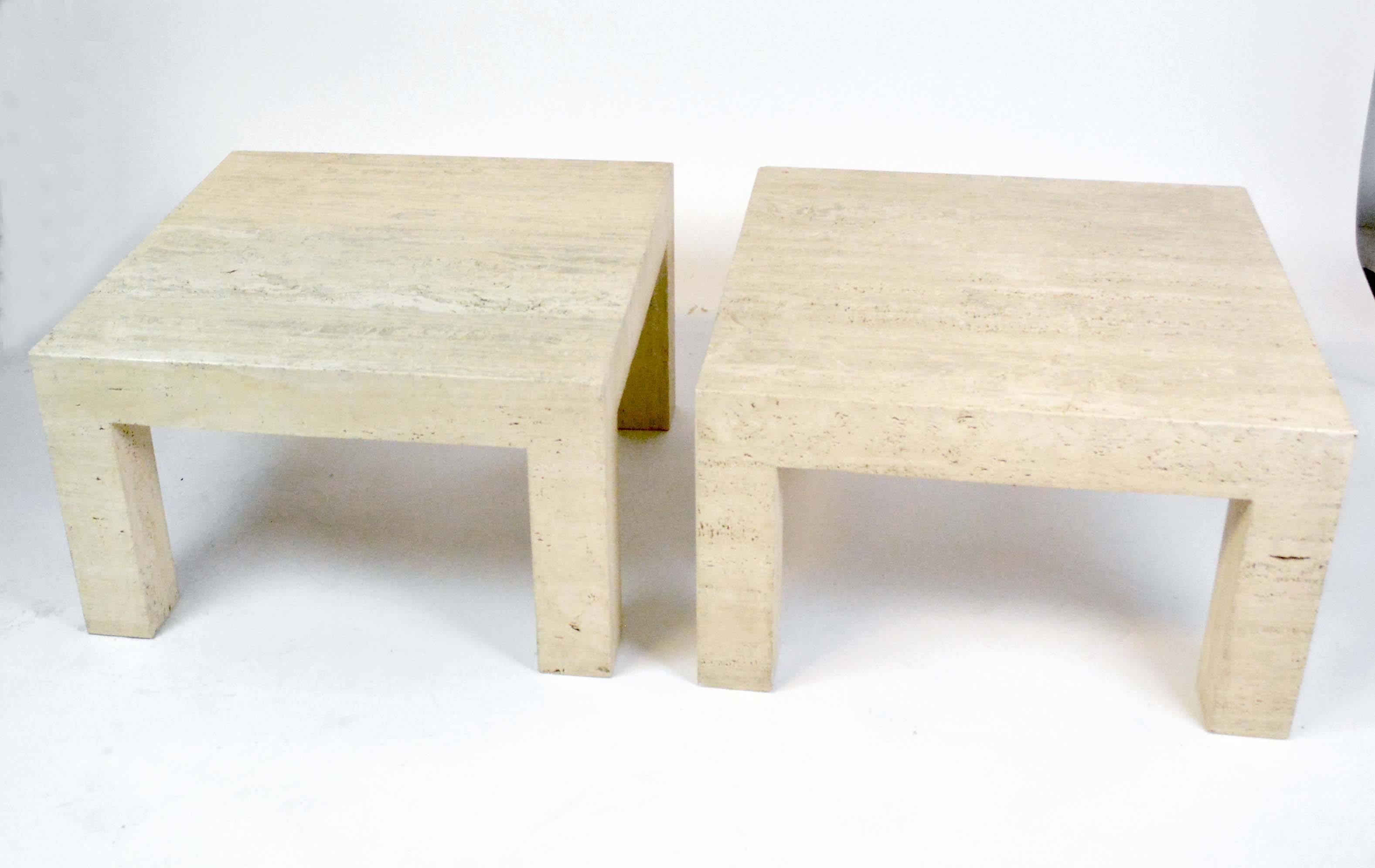 Pair of Vintage Travertine Parsons Tables In Good Condition In Palm Springs, CA
