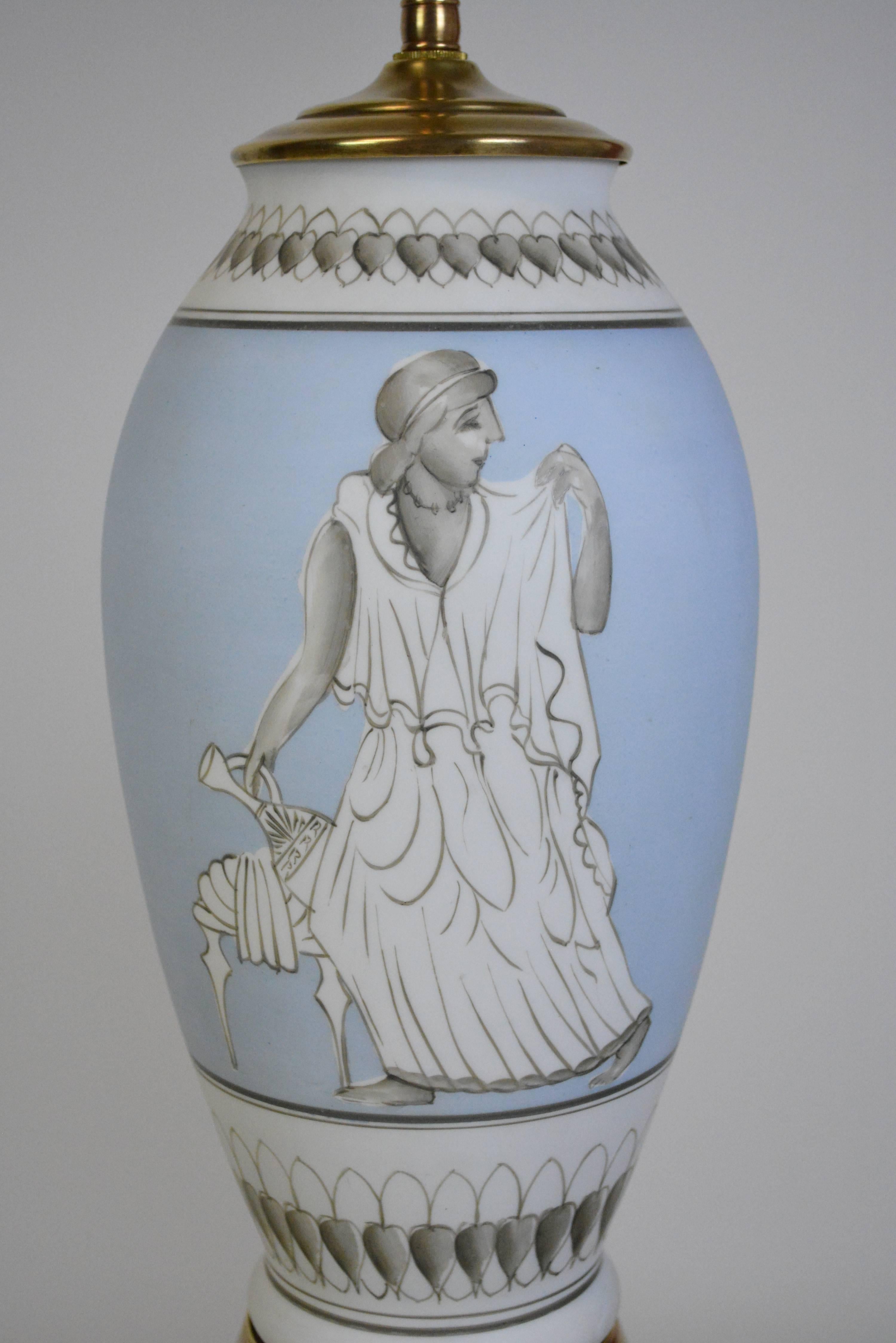 Hollywood Regency Coppia di lampade neoclassiche di metà secolo in vendita