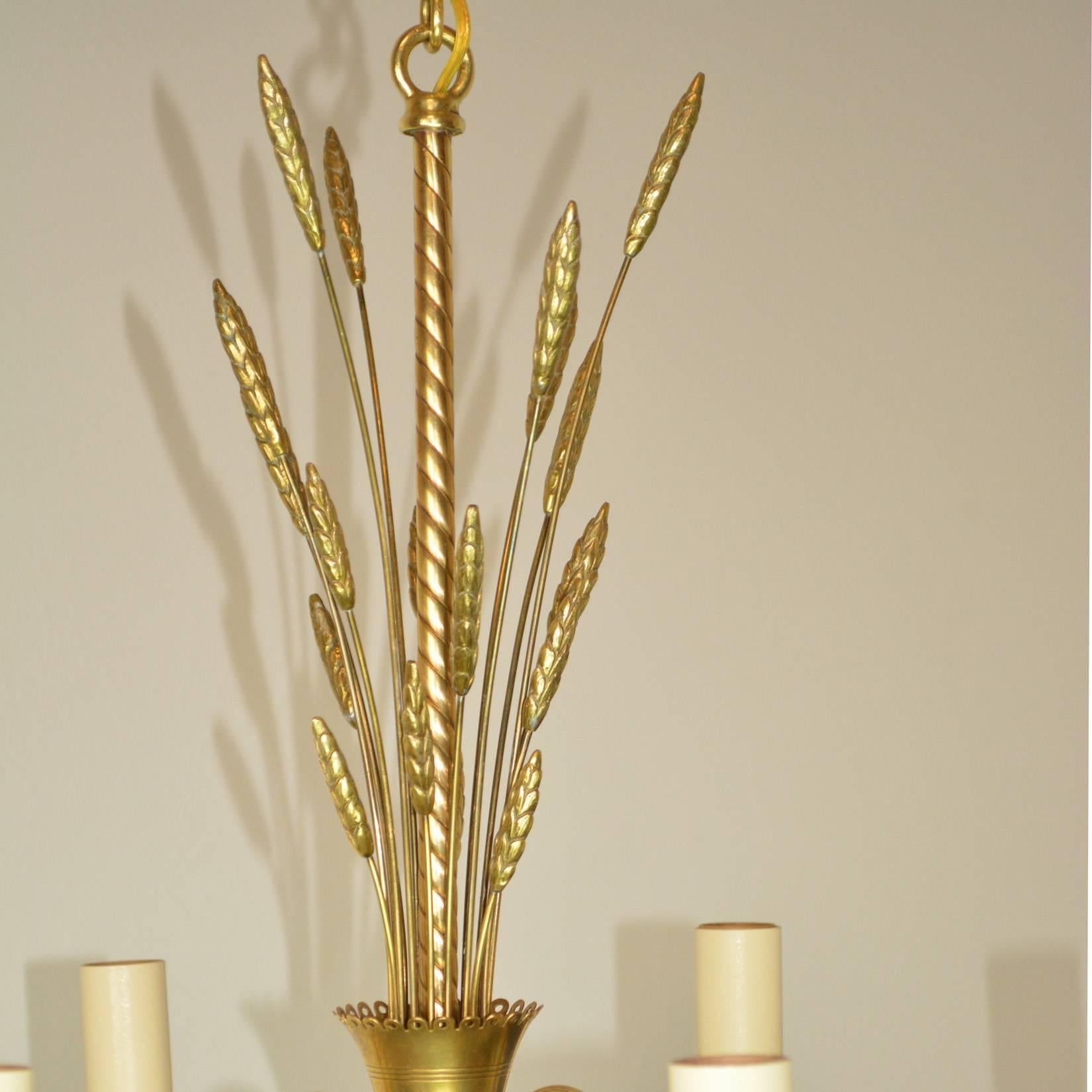 Mid-Century brass chandelier with a 