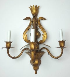 Pair of 1950s Spanish Gilt Tole Sconces