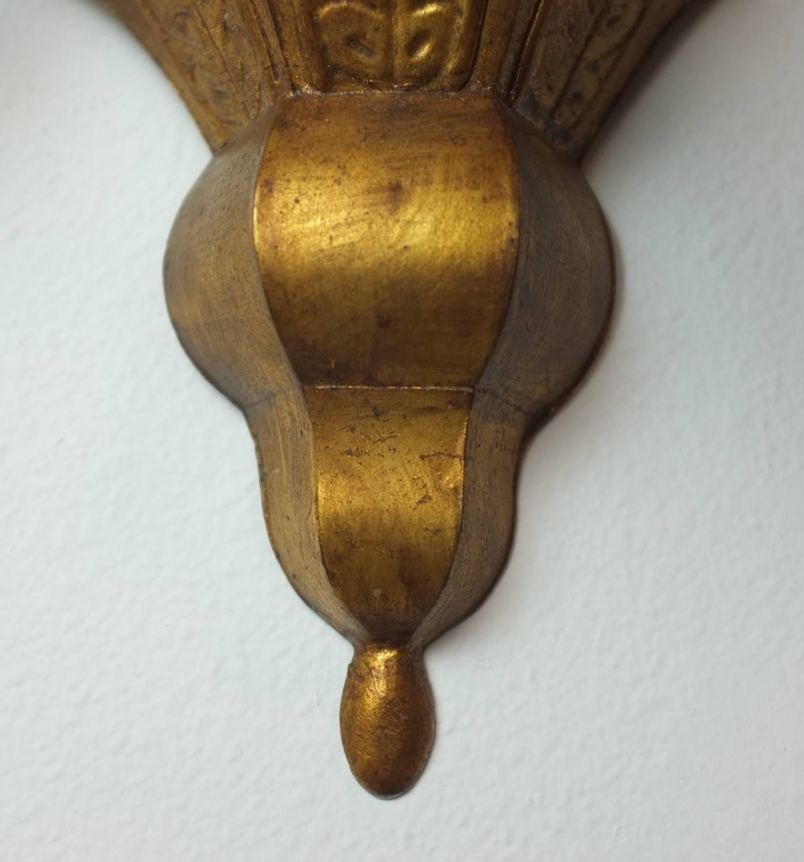 Pair of 1950s Spanish Gilt Tole Sconces For Sale 1