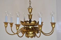 Hollywood Regency Brass Lotus Chandelier