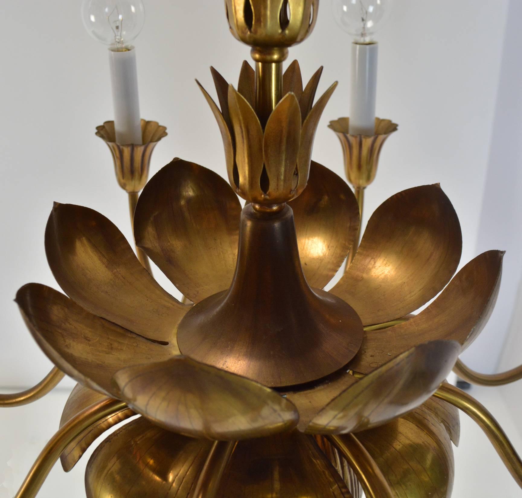 Hollywood Regency Brass Lotus Chandelier 1