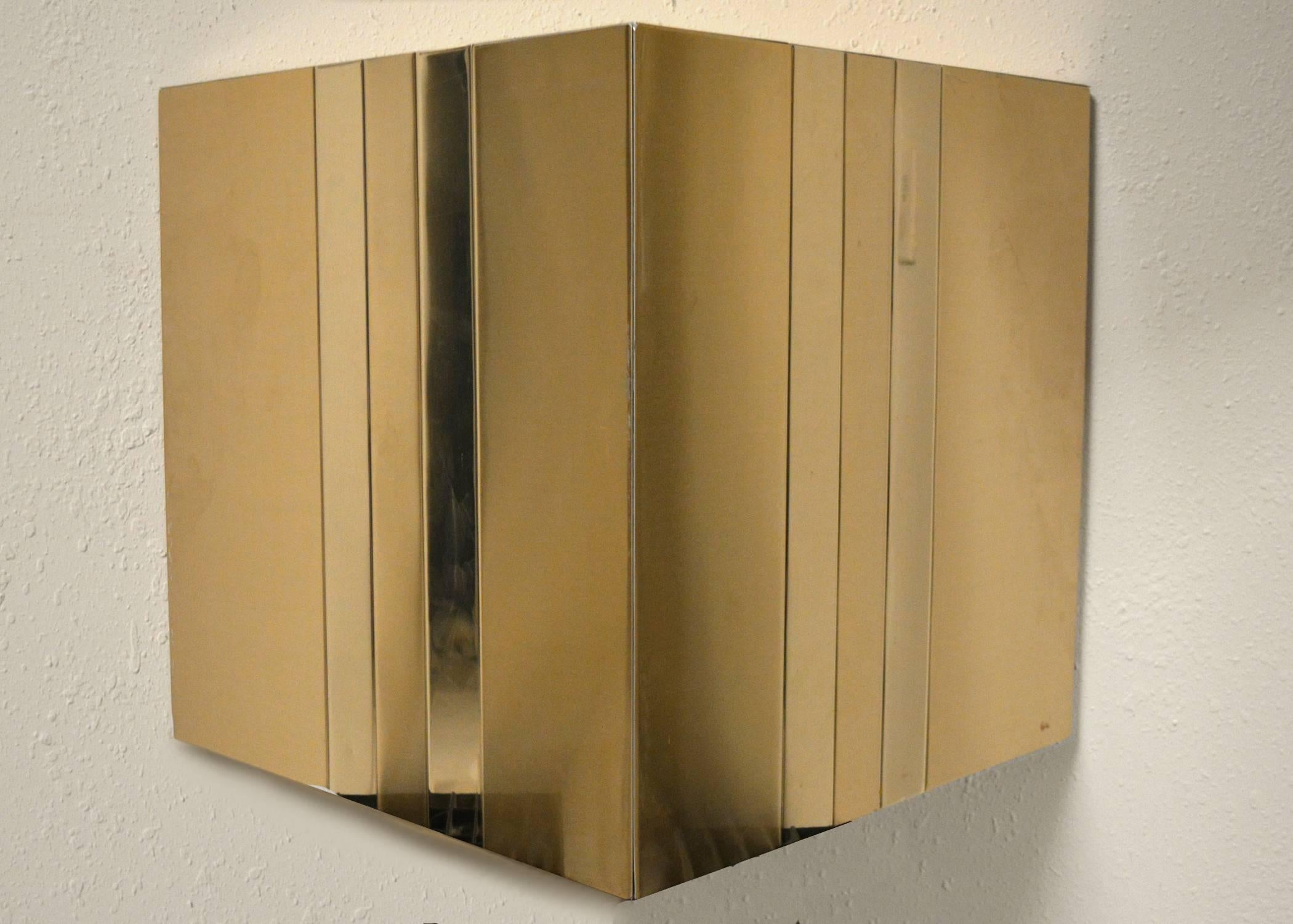 American 1970s Angular Brass Consoles with Matching Mirrors For Sale