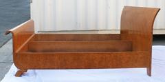 French Art Deco Burl Sleigh Bed