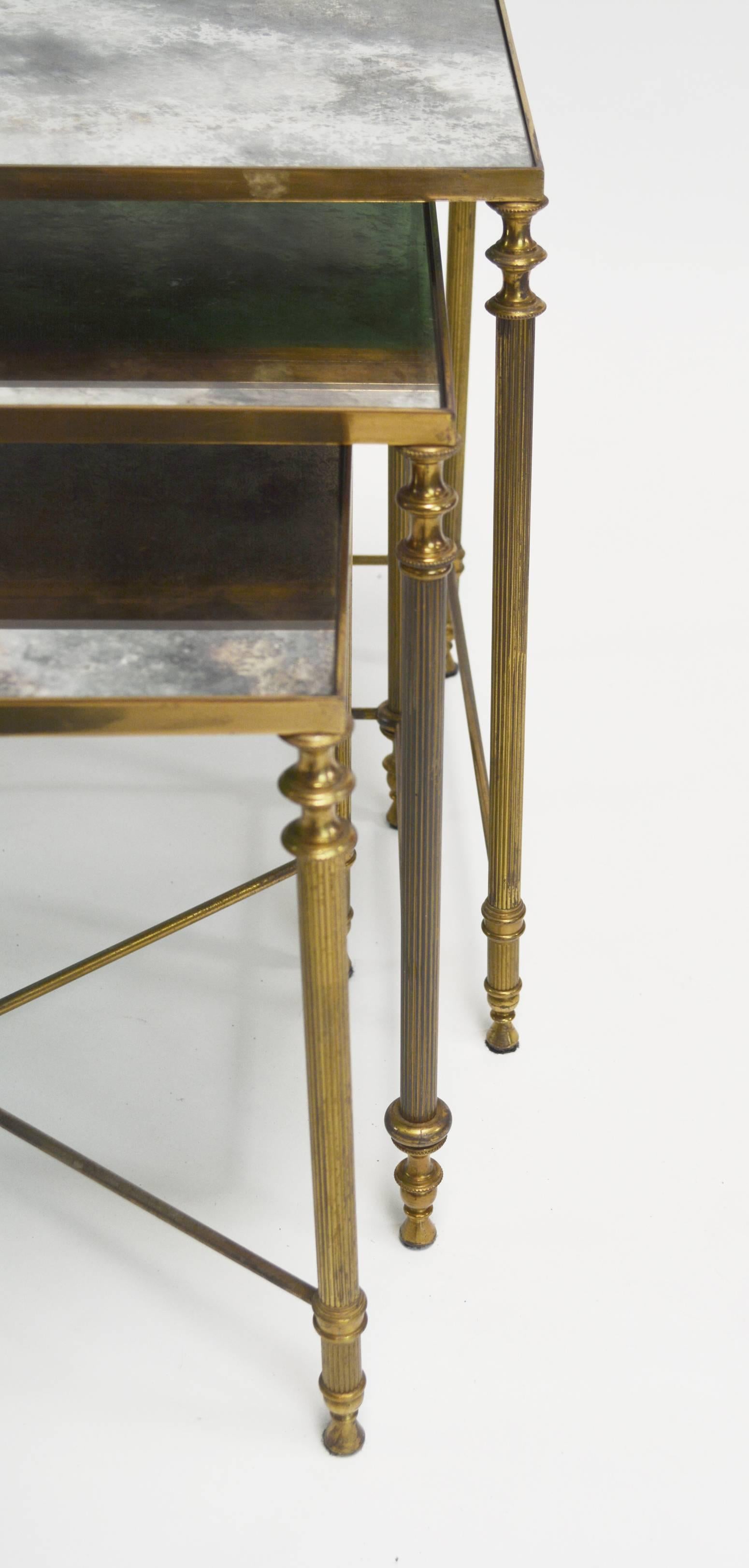 Brass Pair of French Neoclassical Nesting Tables