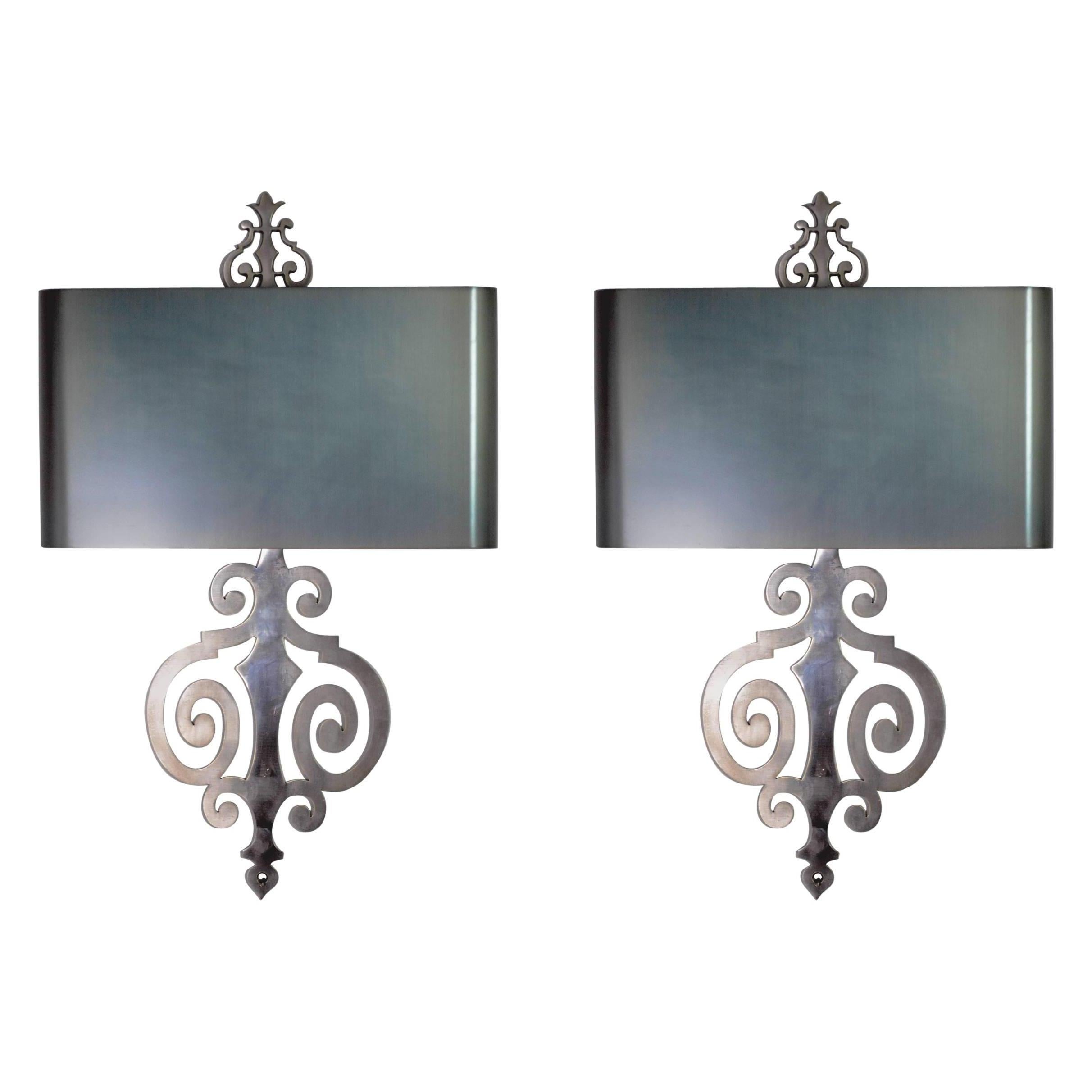 Pair of Maison Charles Steel Sconces For Sale