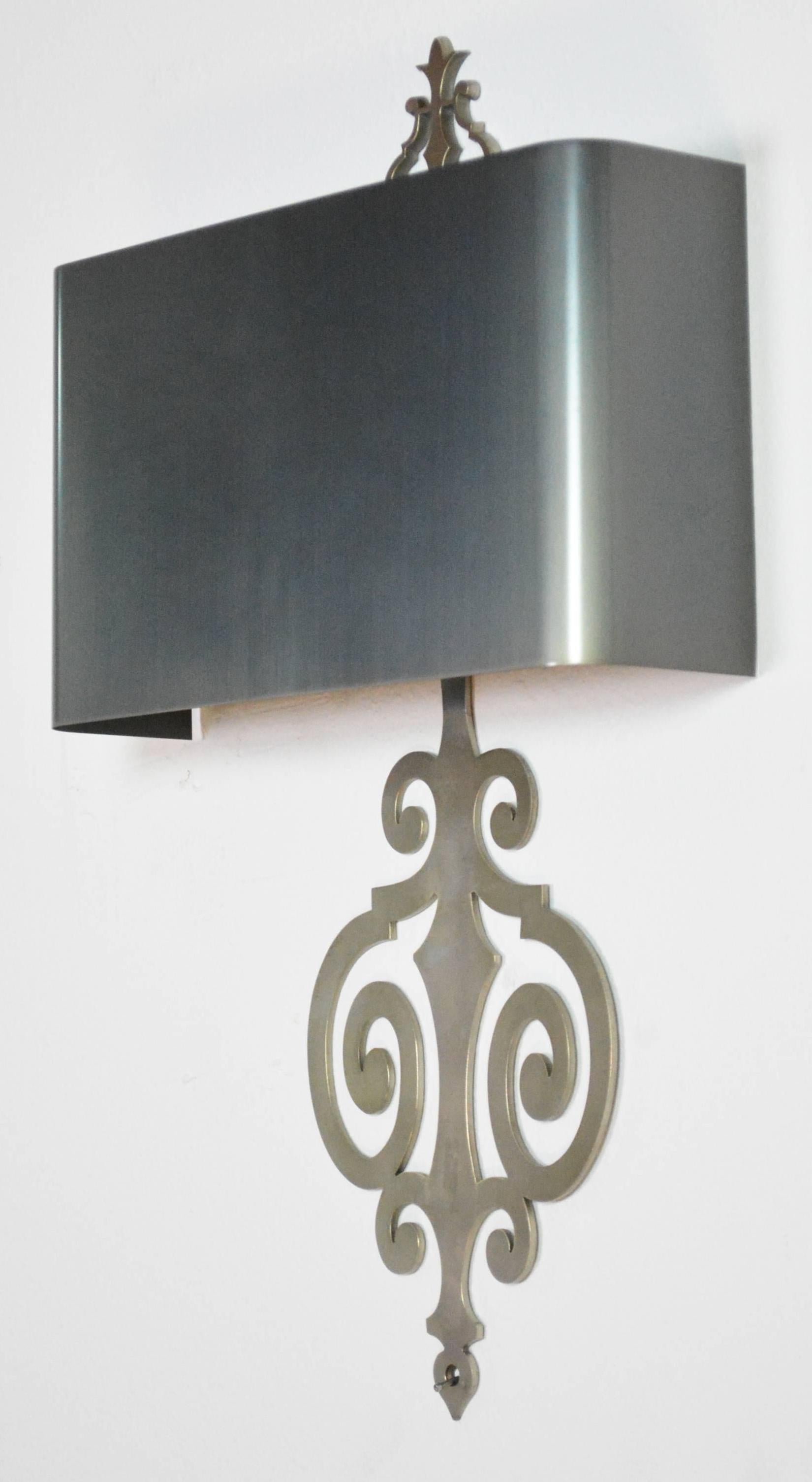 French Pair of Maison Charles Steel Sconces For Sale