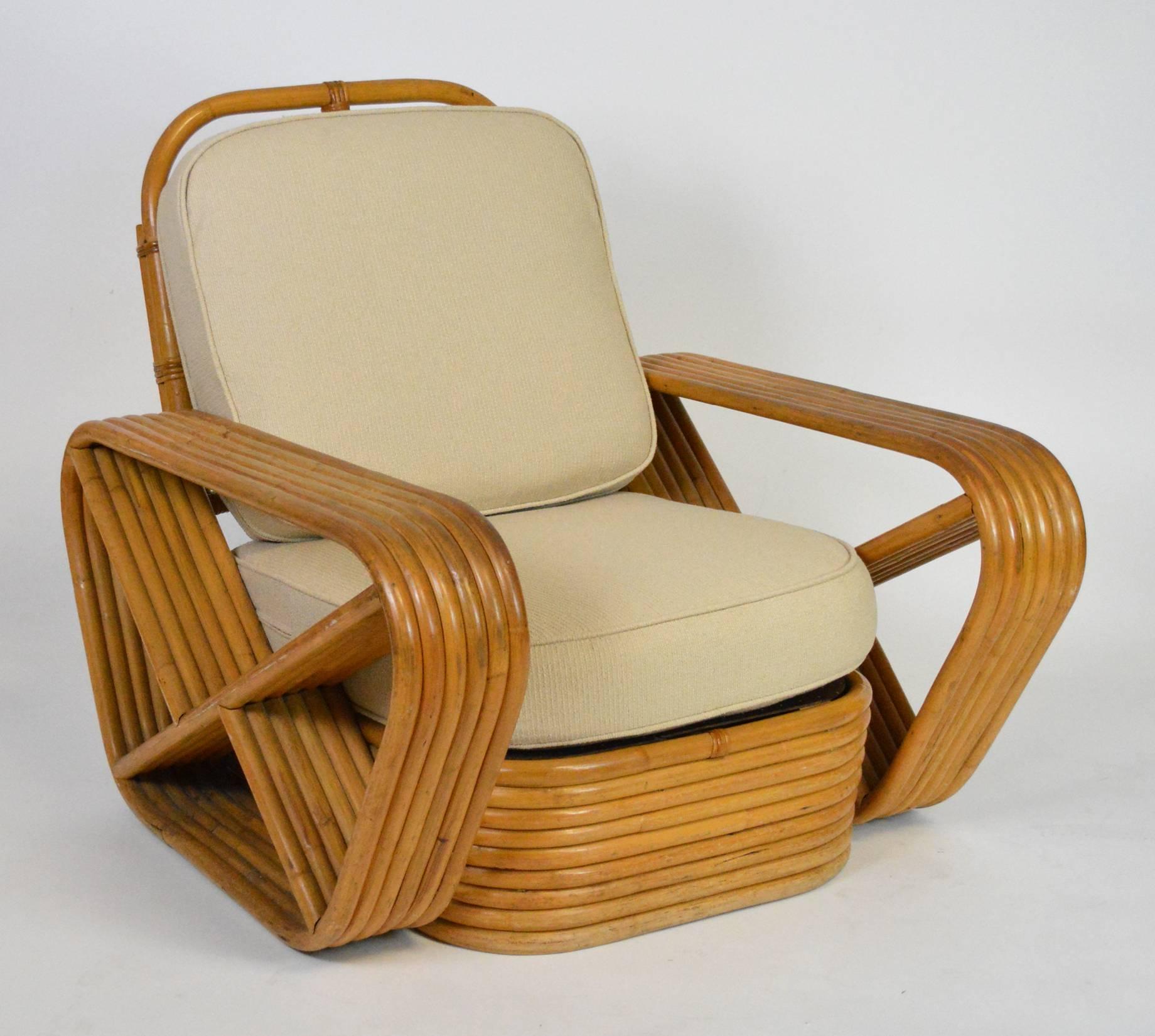 Pair of Paul Frankl Style Rattan Lounge Chairs In Good Condition In Palm Springs, CA