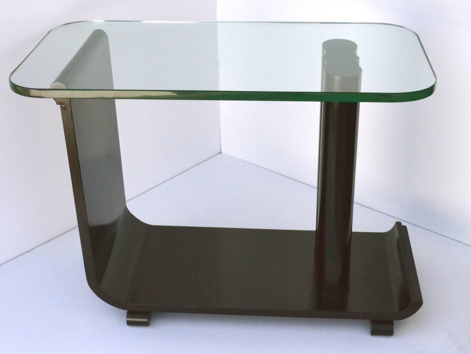 Glass French Art Deco Side Table For Sale