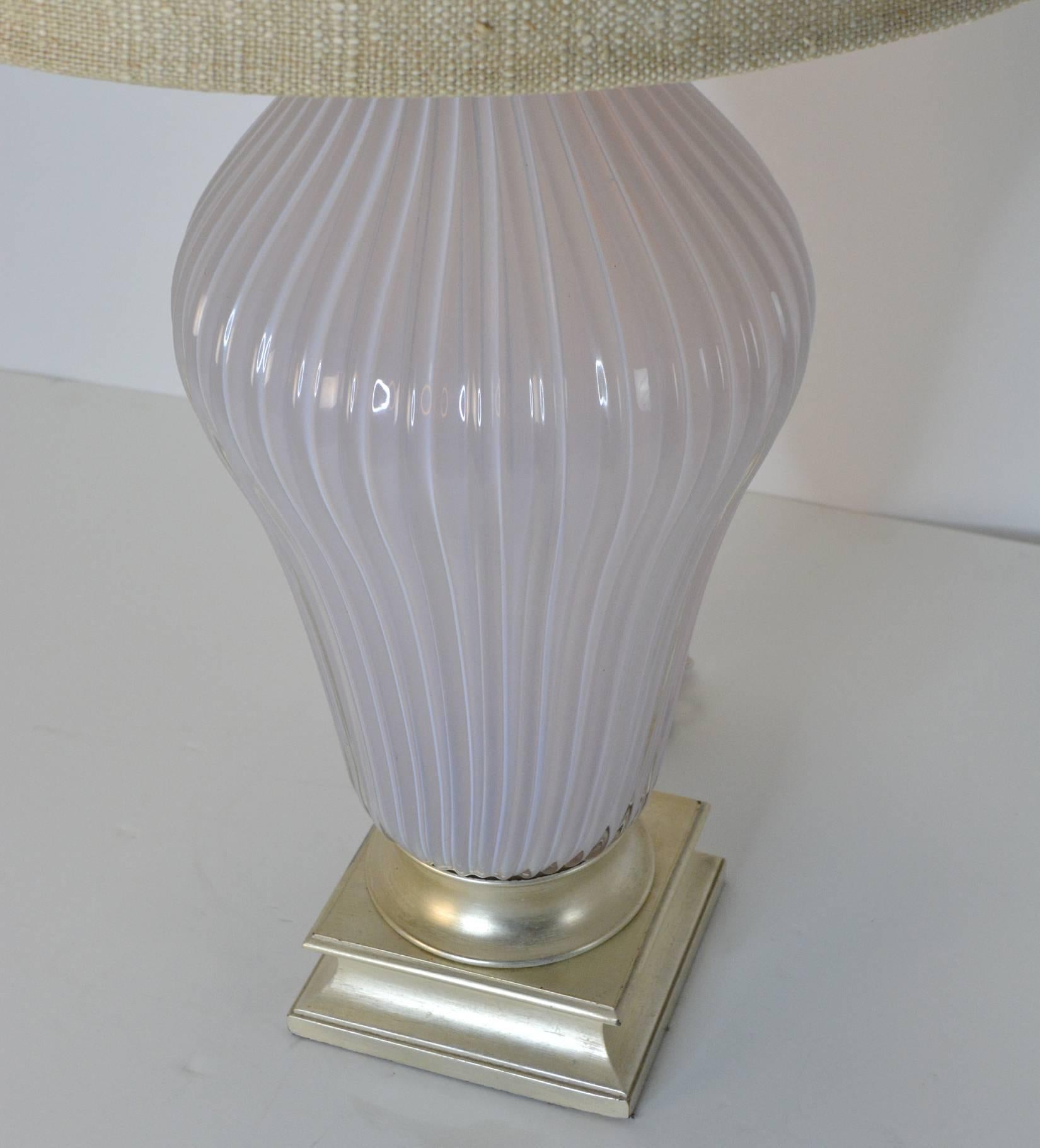 Silvered Pair of Blush Pink Murano Glass Marbro Lamps, 1960s For Sale