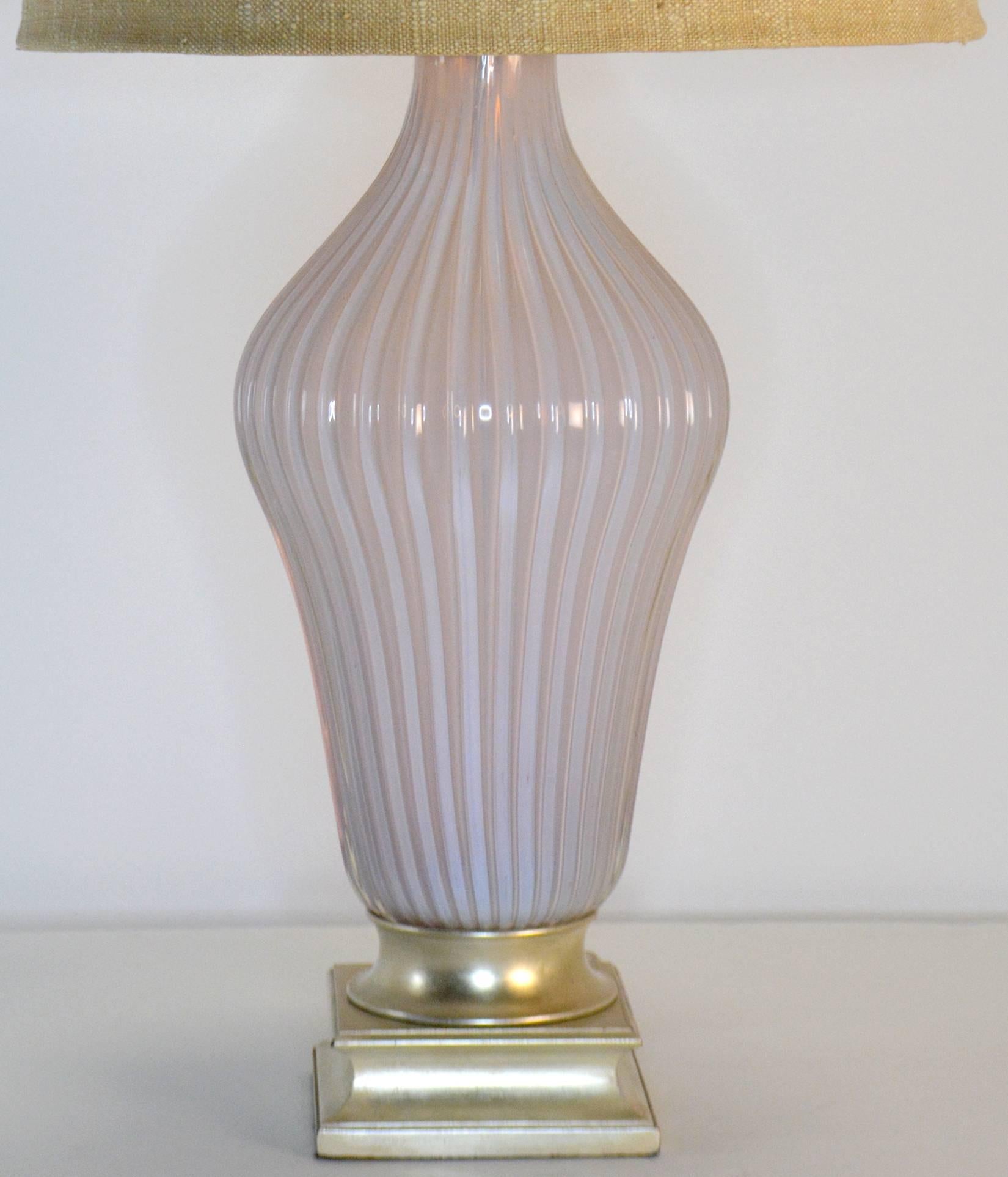Pair of Blush Pink Murano Glass Marbro Lamps, 1960s In Good Condition For Sale In Palm Springs, CA
