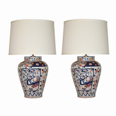 Pair of Red and Blue Imari Table Lamps
